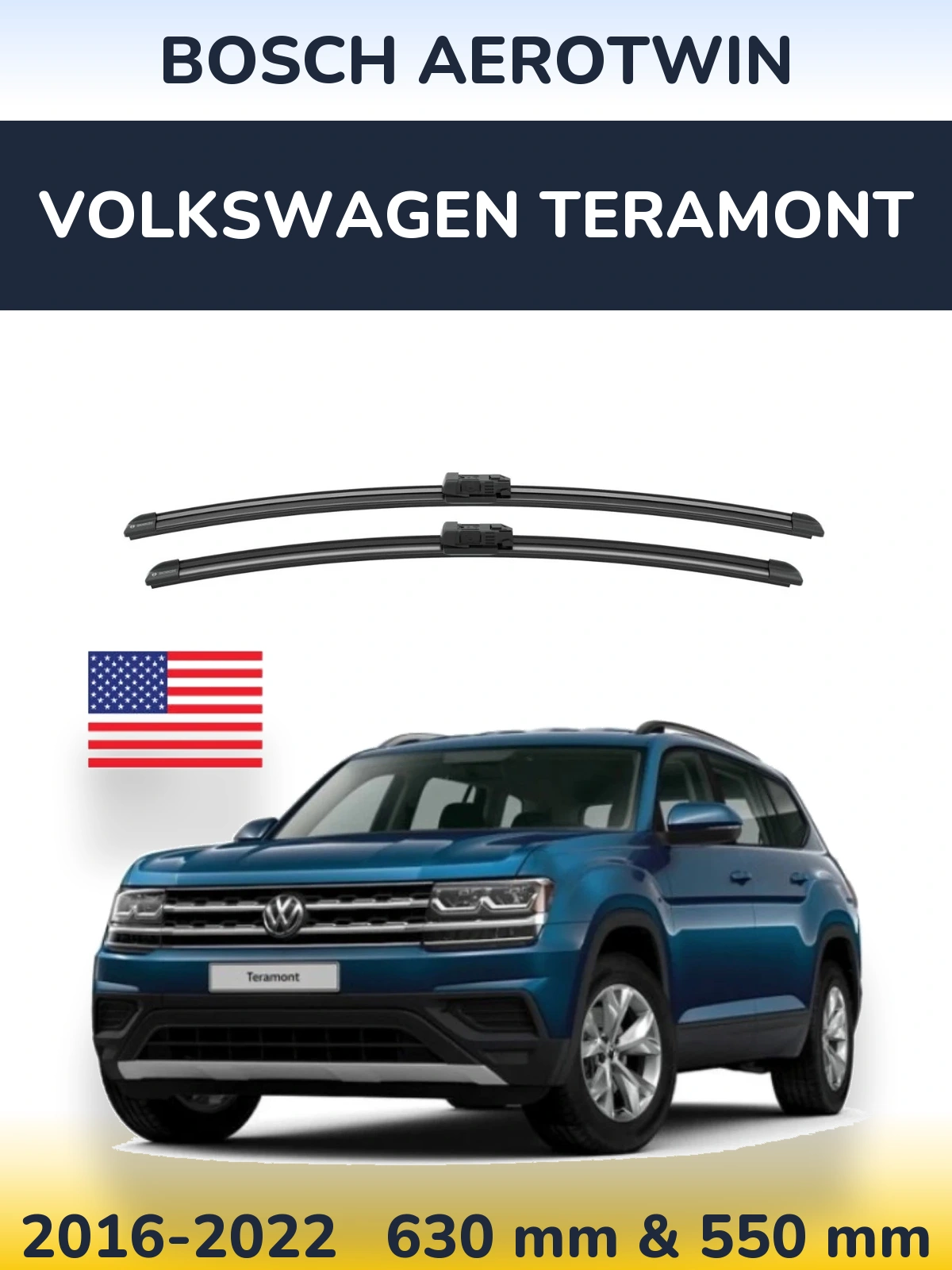 Front wiper blade set BOSCH AeroTwin 625 & 550 mm for Volkswagen Teramont 2016-2022