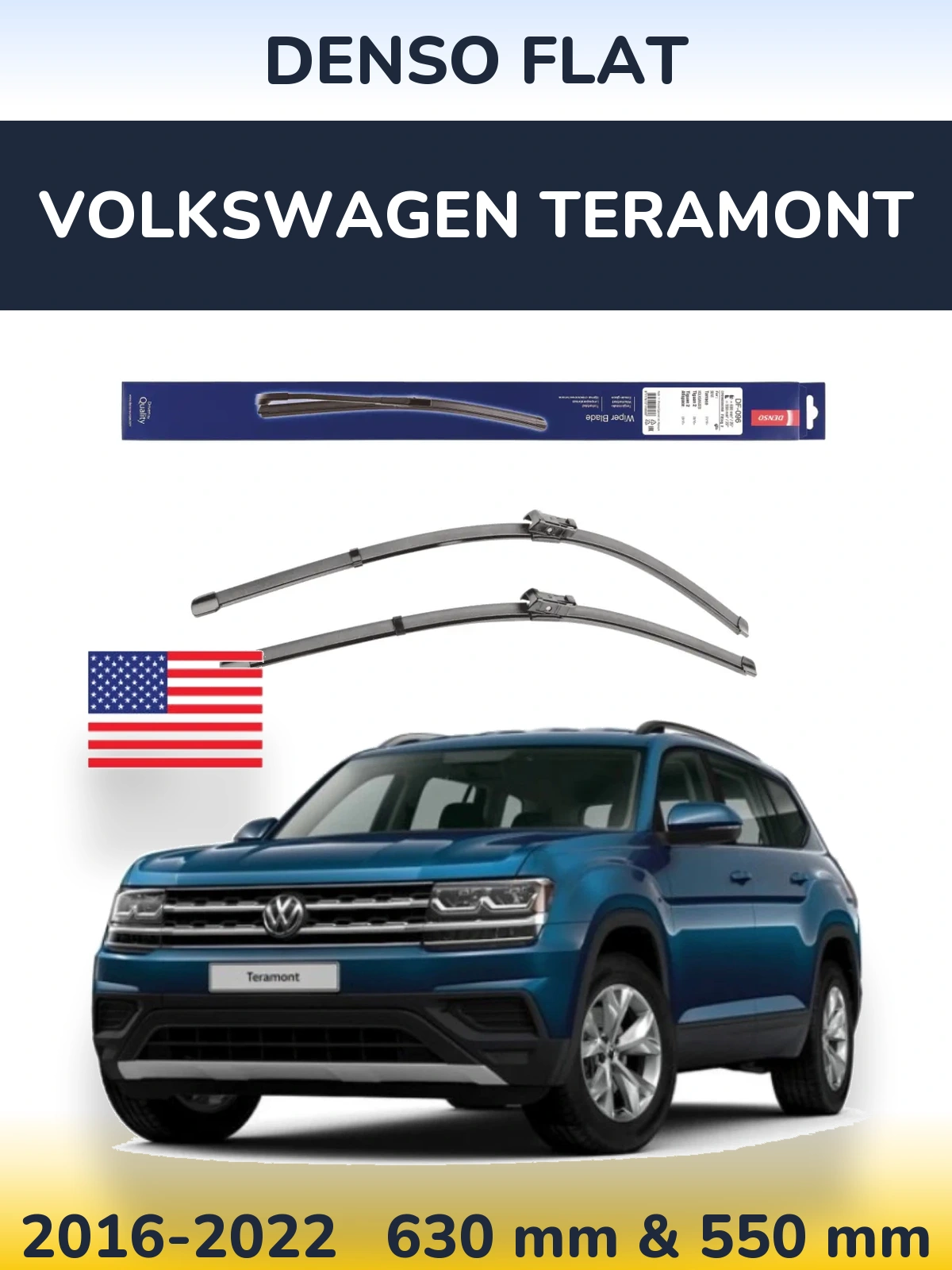Комплект передних дворников Denso Flat 630 & 550 мм для Volkswagen Teramont 2016-2022