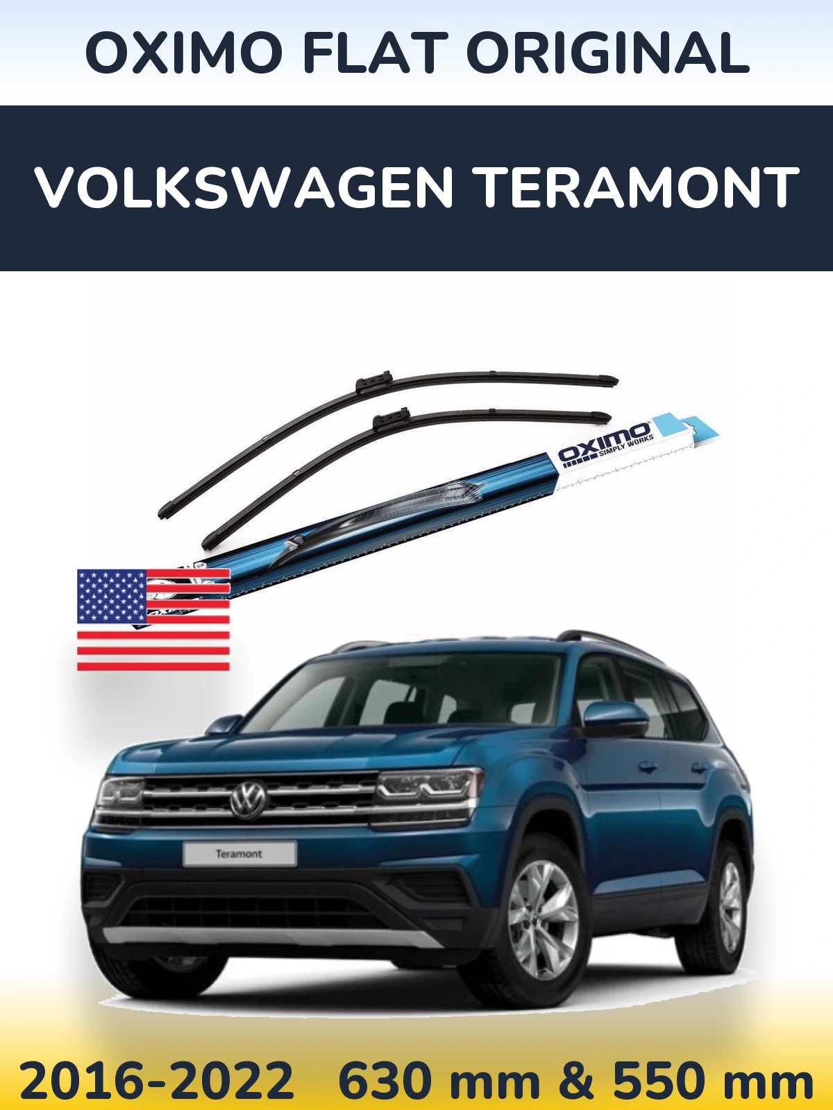 Front wiper blade set Oximo Flat Original 630 & 550 mm for Volkswagen Teramont 2016-2022