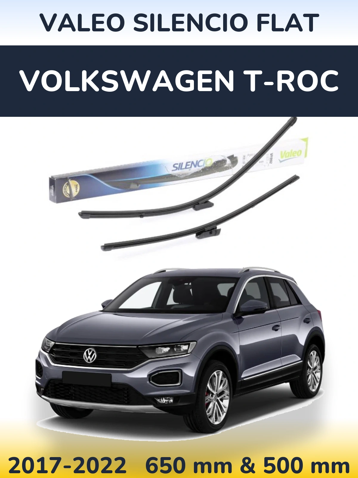 Комплект передних дворников Valeo Silencio Flat 630 & 500 мм для Volkswagen T-Roc 2017-2022