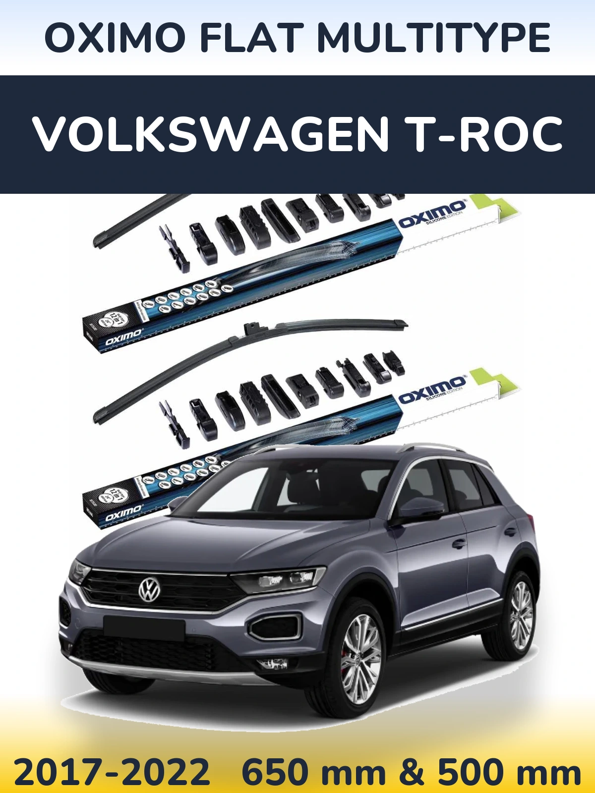 Комплект передних дворников Oximo Flat MultiТипe 650 & 500 мм для Volkswagen T-Roc 2017-2022