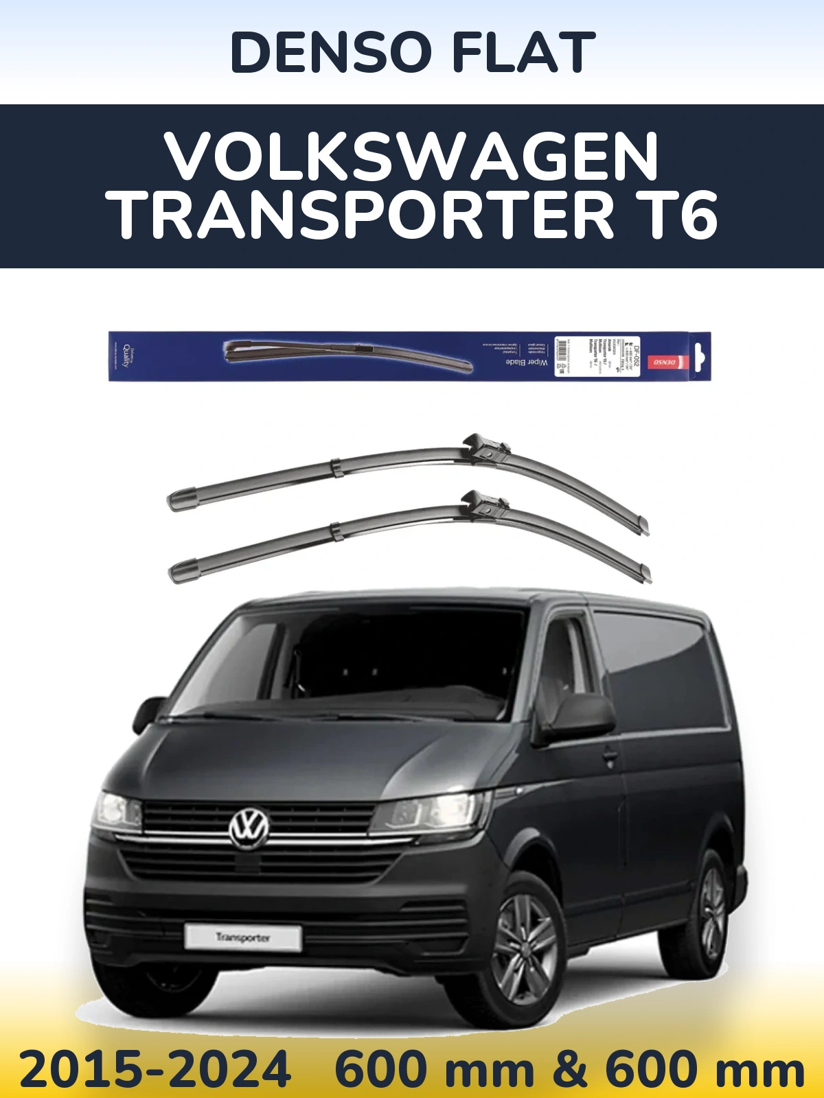 Front wiper blade set Denso Flat 600 & 600 mm for Volkswagen Transporter T6 2015-2024