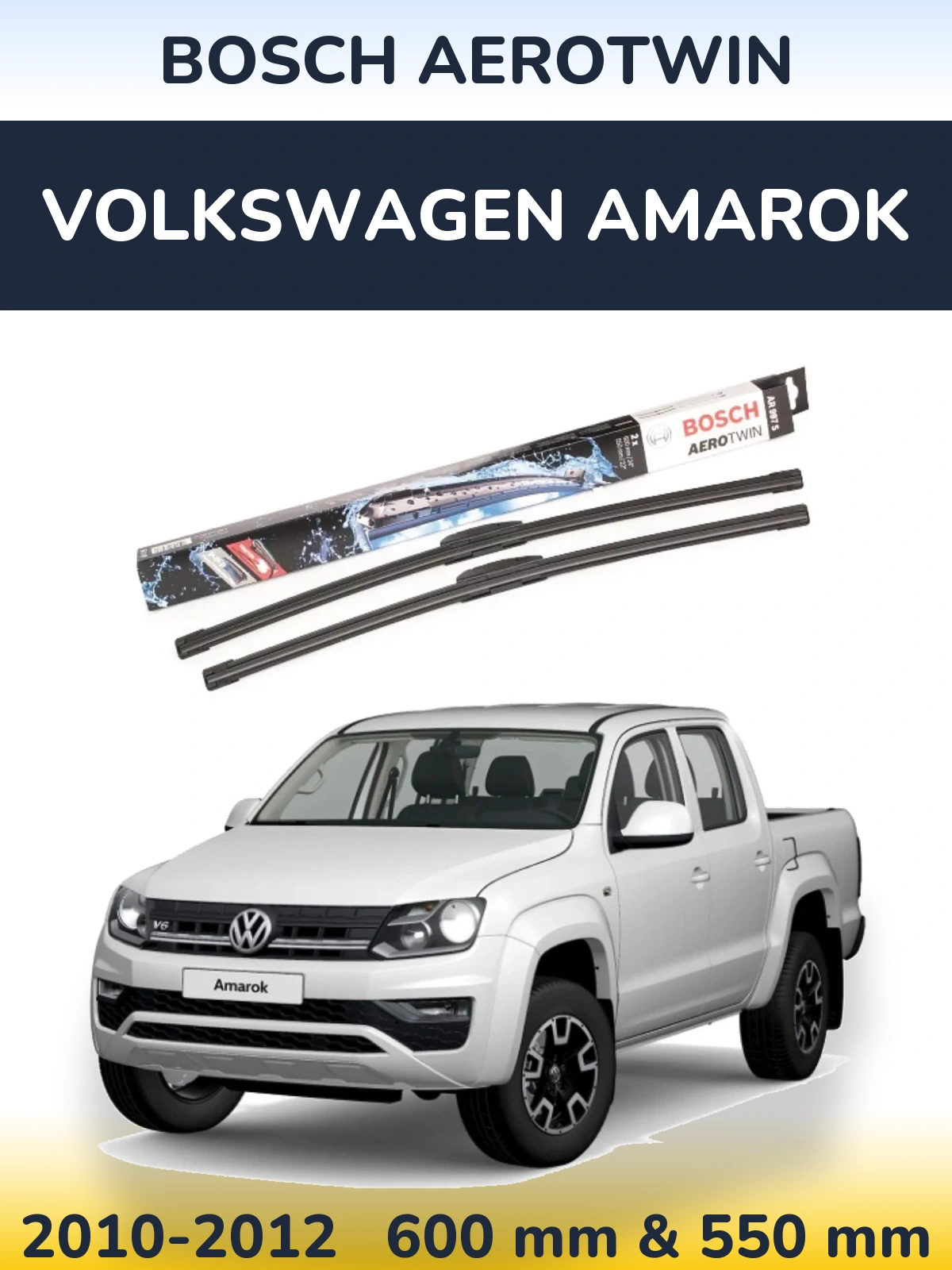 Комплект передних дворников BOSCH AeroTwin 600 & 550 мм для Volkswagen Amarok 2010-2012