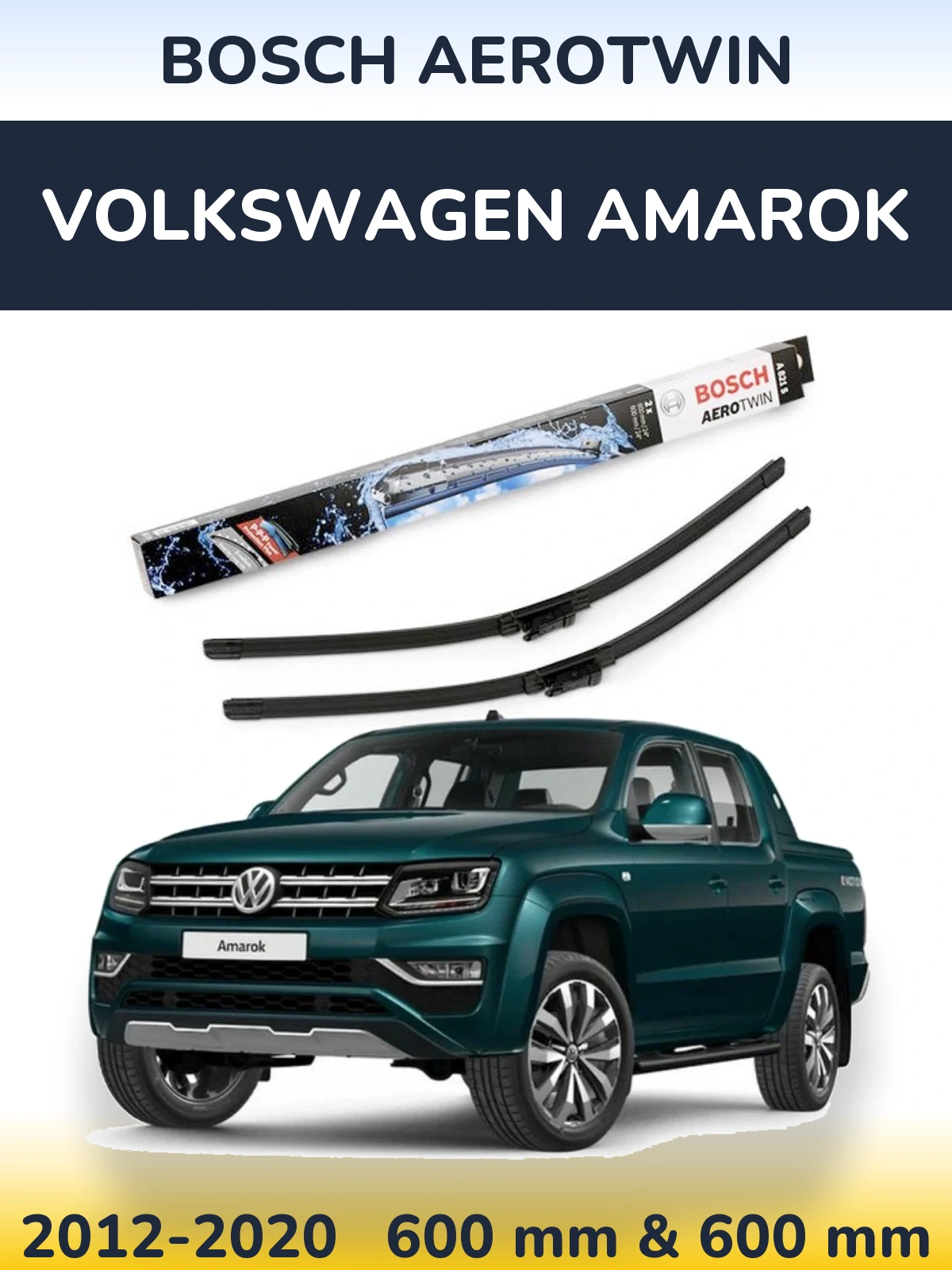 Komplet przednich wycieraczek BOSCH AeroTwin 600 & 600 mm do Volkswagen Amarok 2012-2020