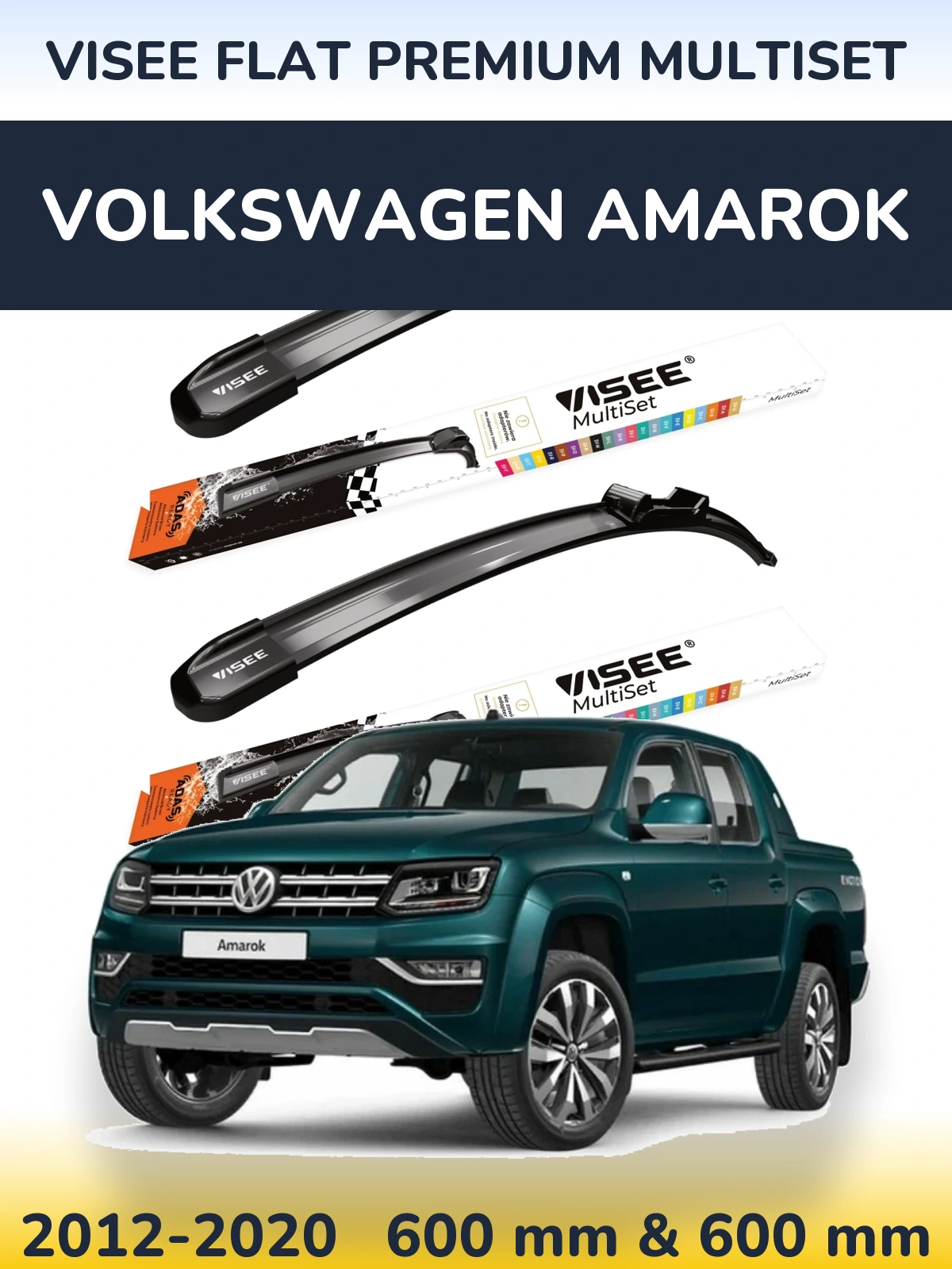 Komplet przednich wycieraczek VISEE FLAT PREMIUM MultiSet 600 & 600 mm do Volkswagen Amarok 2012-2020
