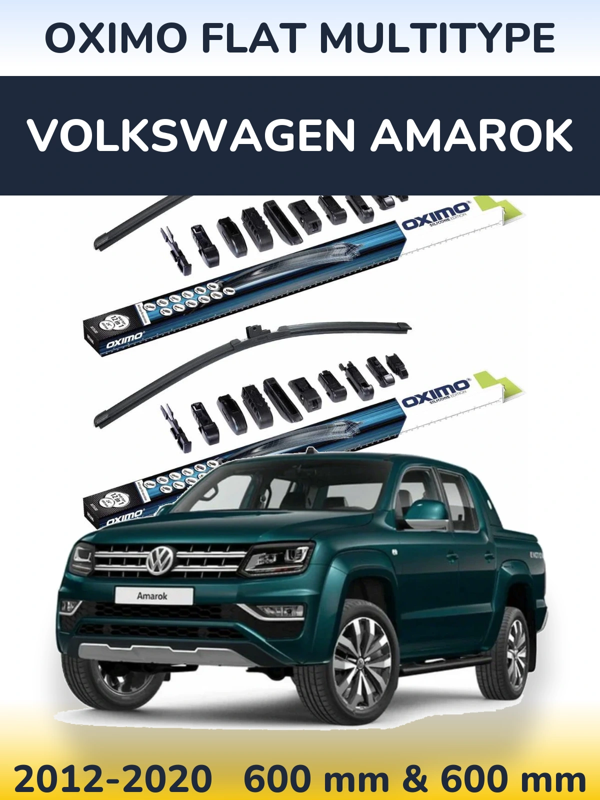 Комплект передних дворников Oximo Flat MultiТипe 600 & 600 мм для Volkswagen Amarok 2012-2020