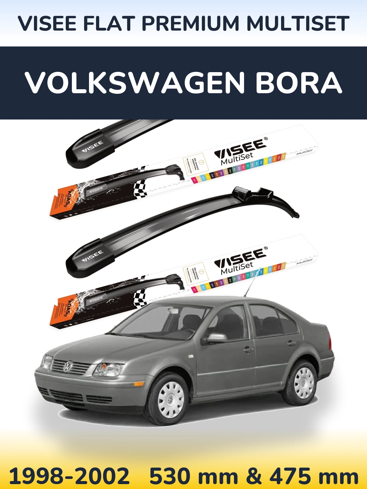 Komplet przednich wycieraczek VISEE FLAT PREMIUM MultiSet 530 & 475 mm do Volkswagen Bora 1998-2002