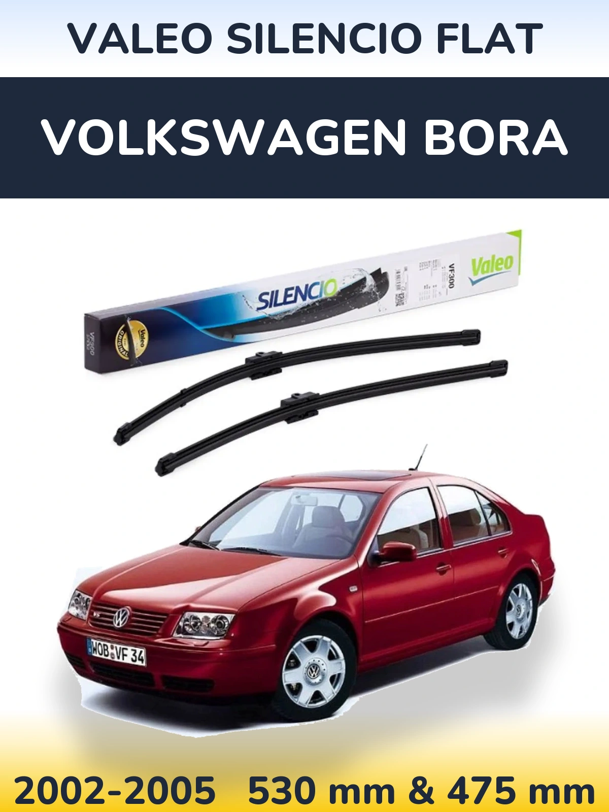 Front wiper blade set Valeo Silencio Flat 530 & 475 mm for Volkswagen Bora 2002-2005
