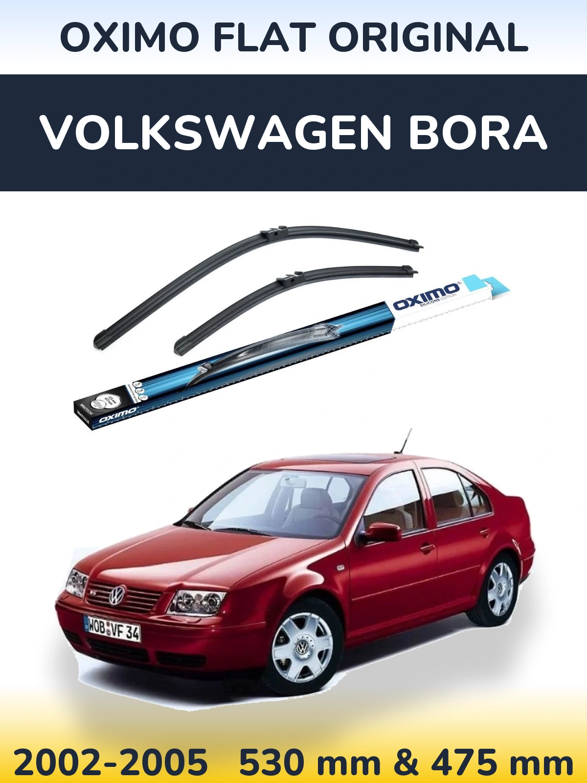 Комплект передних дворников Oximo Flat Original 530 & 475 мм для Volkswagen Bora 2002-2005