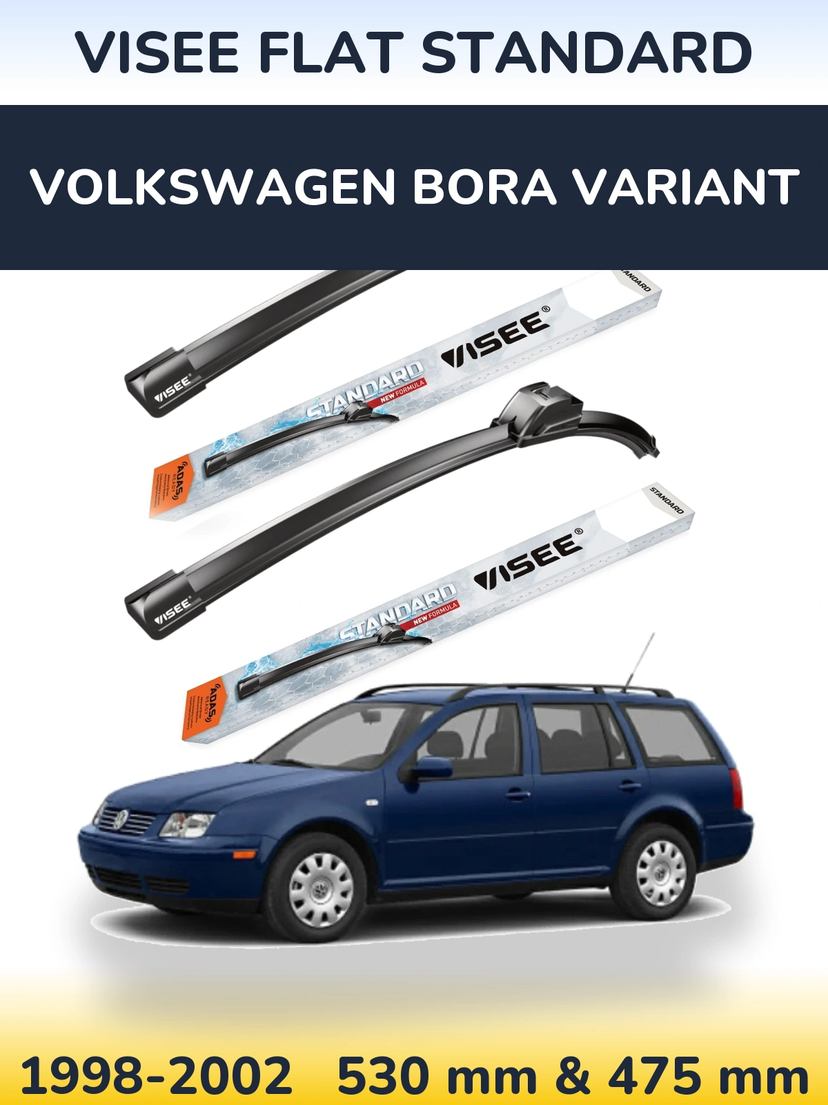 Комплект передних дворников VISEE FLAT STANDARD 530 & 475 мм для Volkswagen Bora Variant 1998-2002
