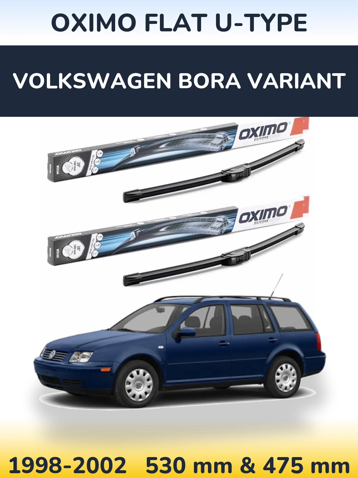 Комплект передніх щіток Oximo Flat U-type 530 & 475 мм для Volkswagen Bora Variant 1998-2002
