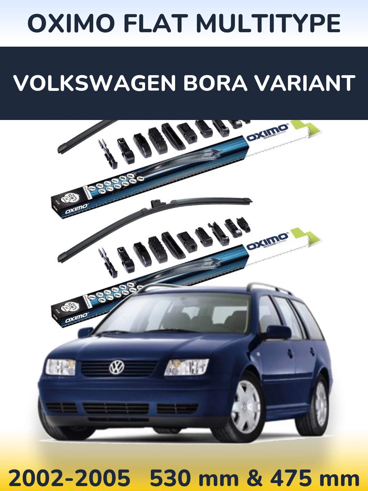 Комплект передних дворников Oximo Flat MultiТипe 530 & 475 мм для Volkswagen Bora Variant 2002-2005