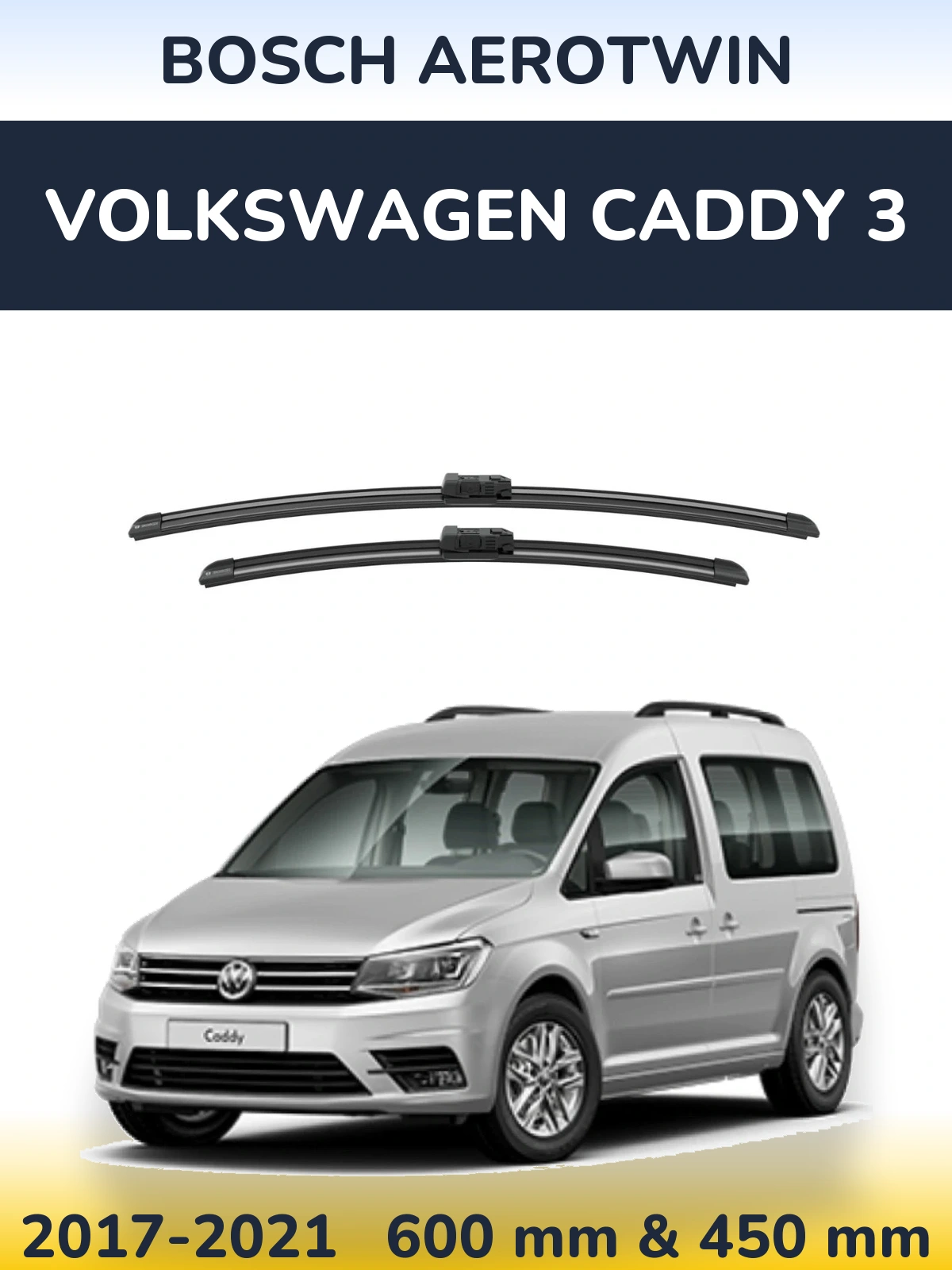Комплект передних дворников BOSCH AeroTwin 600 & 450 мм для Volkswagen Caddy 3 2017-2021