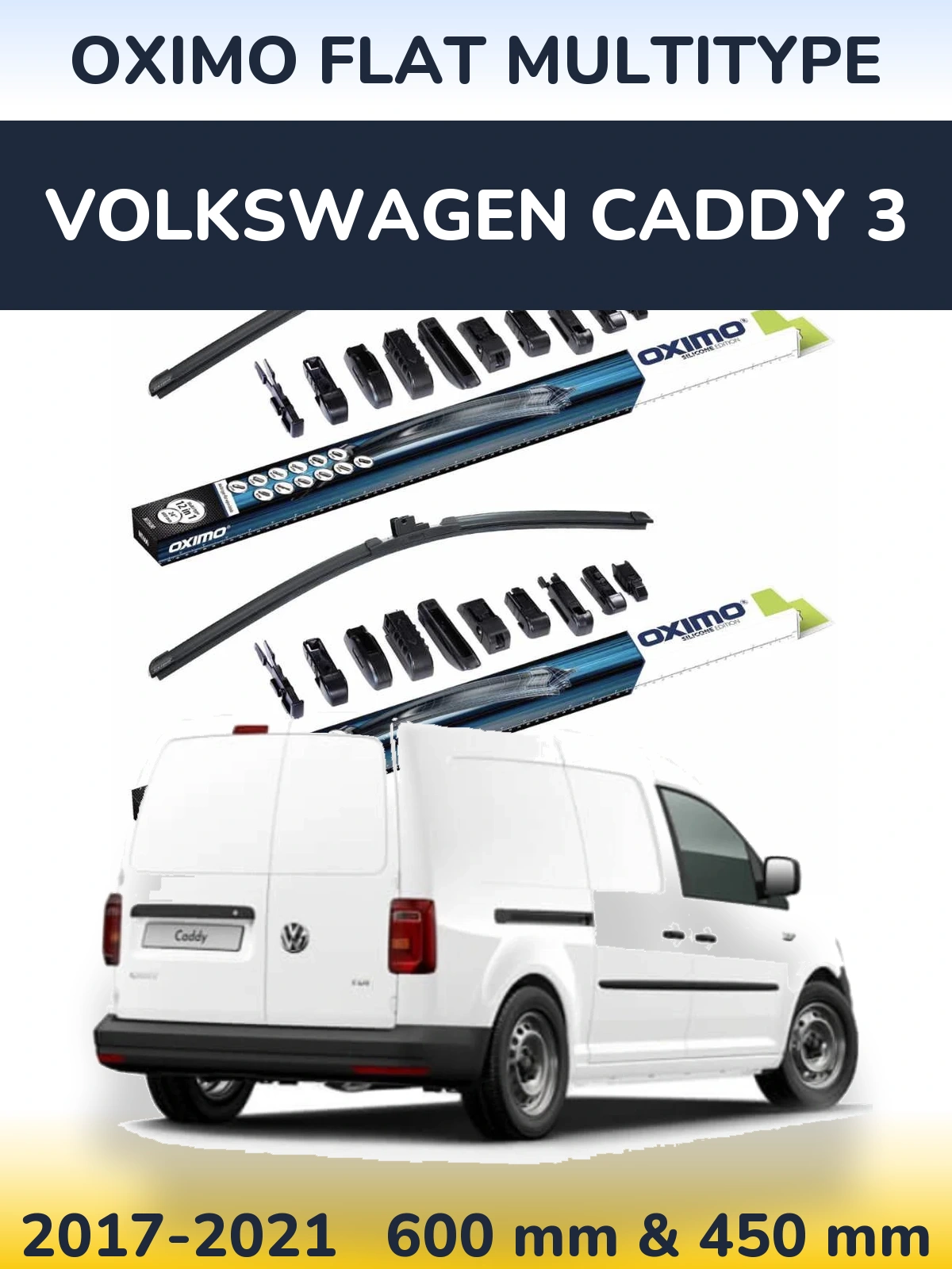 Front wiper blade set Oximo Flat MultiTypee 600 & 450 mm for Volkswagen Caddy 3 2017-2021