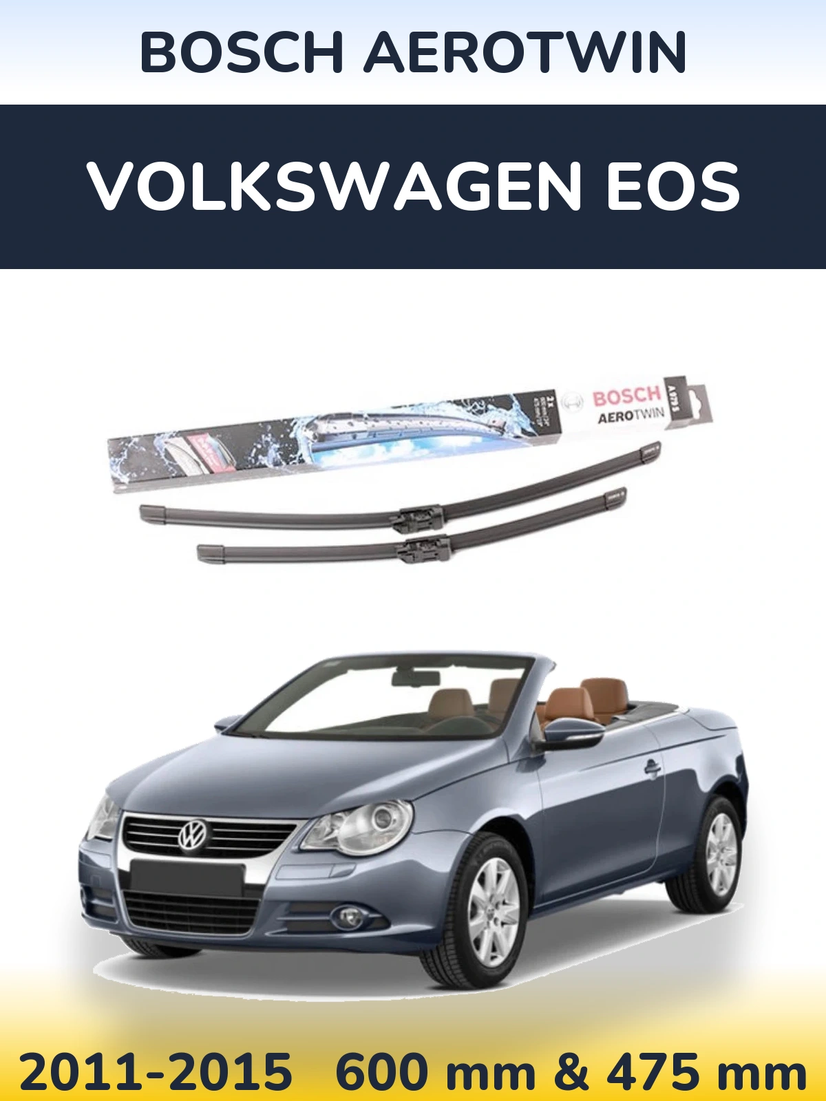 Комплект передніх щіток BOSCH AeroTwin 600 & 475 мм для Volkswagen EOS 2011-2015