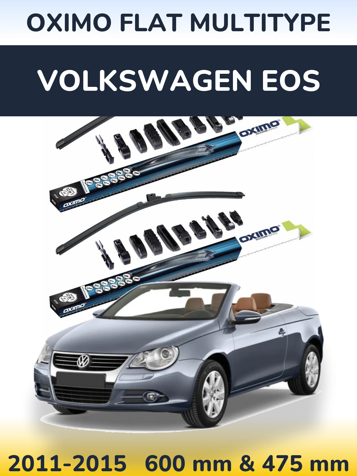 Front wiper blade set Oximo Flat MultiTypee 600 & 475 mm for Volkswagen EOS 2011-2015