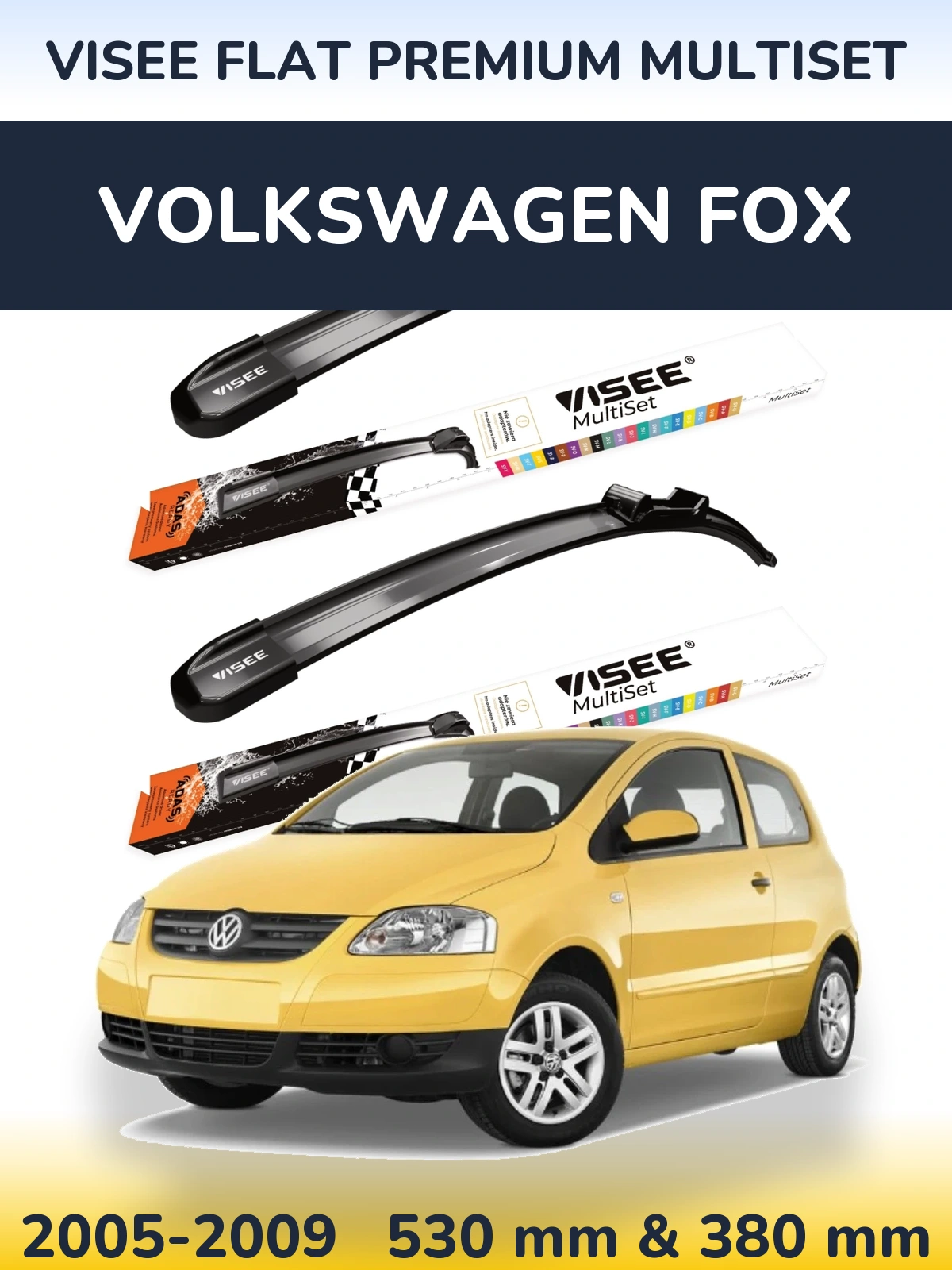 Комплект передних дворников VISEE FLAT PREMIUM MultiSet 530 & 380 мм для Volkswagen Fox 2005-2009