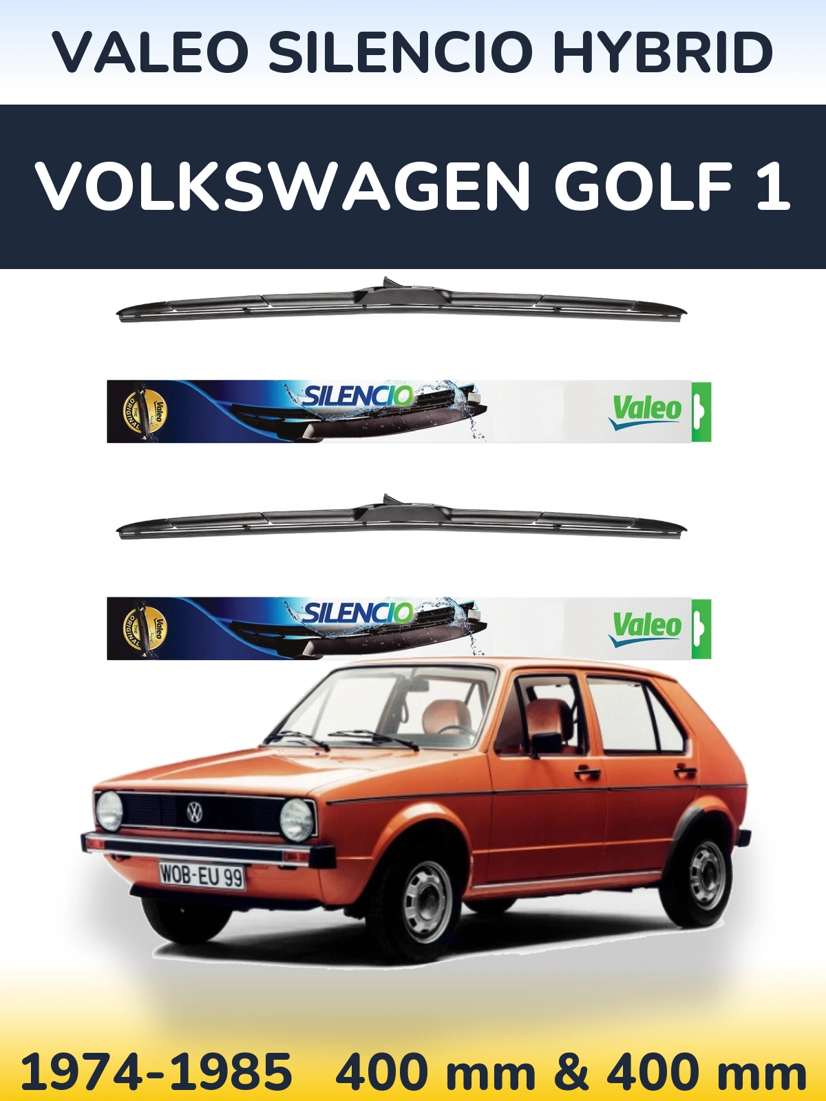 Komplet przednich wycieraczek Valeo Silencio Hybrid 400 & 400 mm do Volkswagen Golf 1 1974-1985