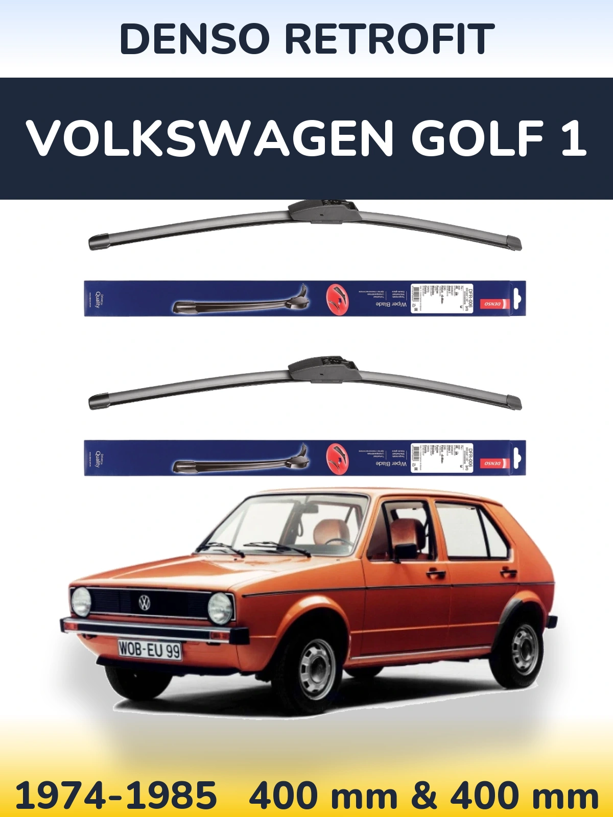 Komplet przednich wycieraczek Denso Retrofit 400 & 400 mm do Volkswagen Golf 1 1974-1985