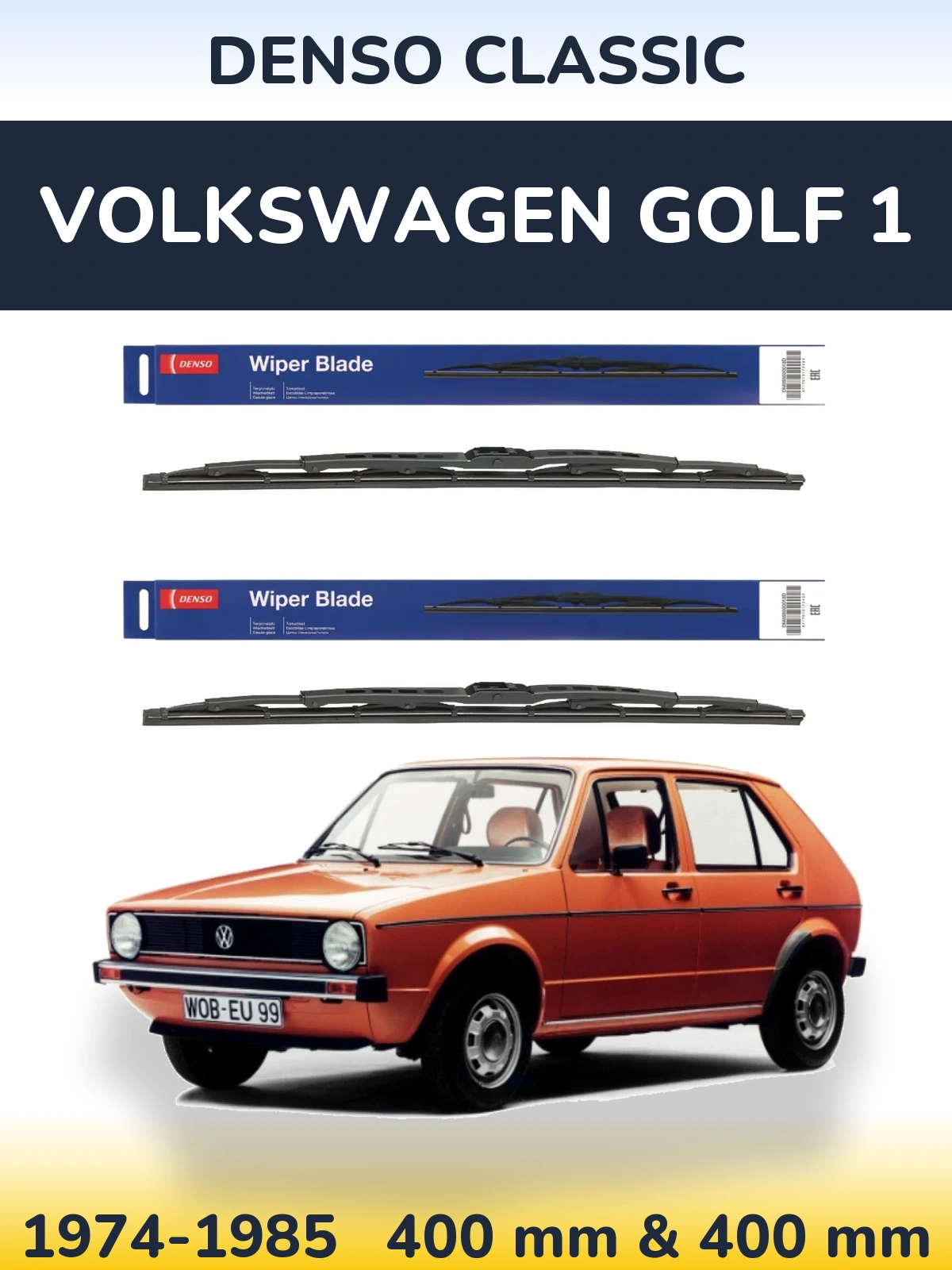 Front wiper blade set Denso Classic 400 & 400 mm for Volkswagen Golf 1 1974-1985