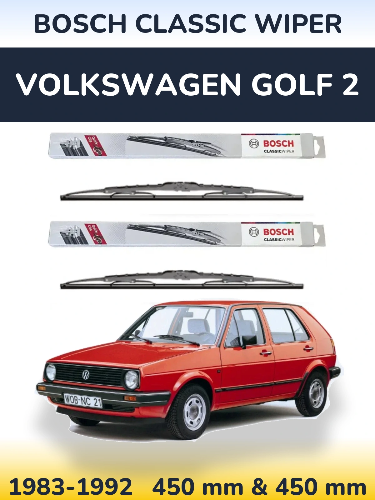 Komplet przednich wycieraczek BOSCH Classic Wiper 450 & 450 mm do Volkswagen Golf 2 1983-1992