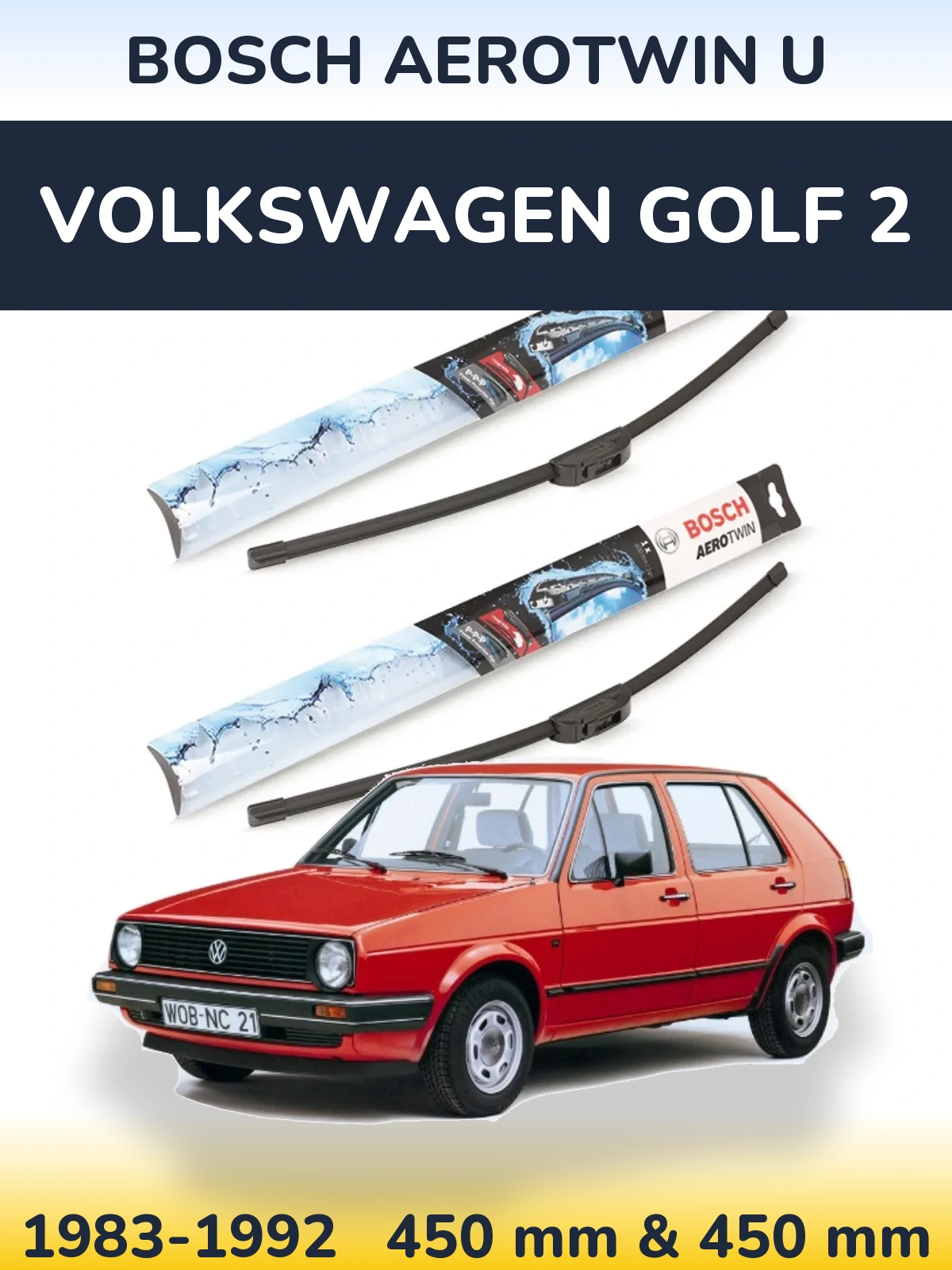 Komplet przednich wycieraczek BOSCH AeroTwin U 450 & 450 mm do Volkswagen Golf 2 1983-1992
