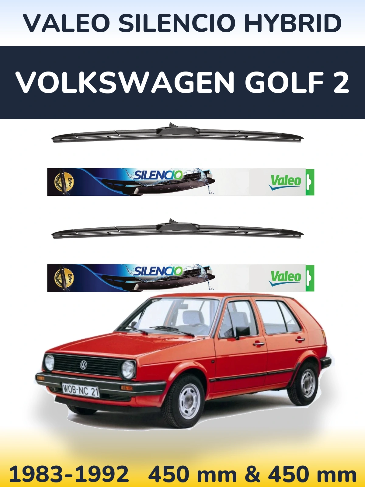 Komplet przednich wycieraczek Valeo Silencio Hybrid 450 & 450 mm do Volkswagen Golf 2 1983-1992