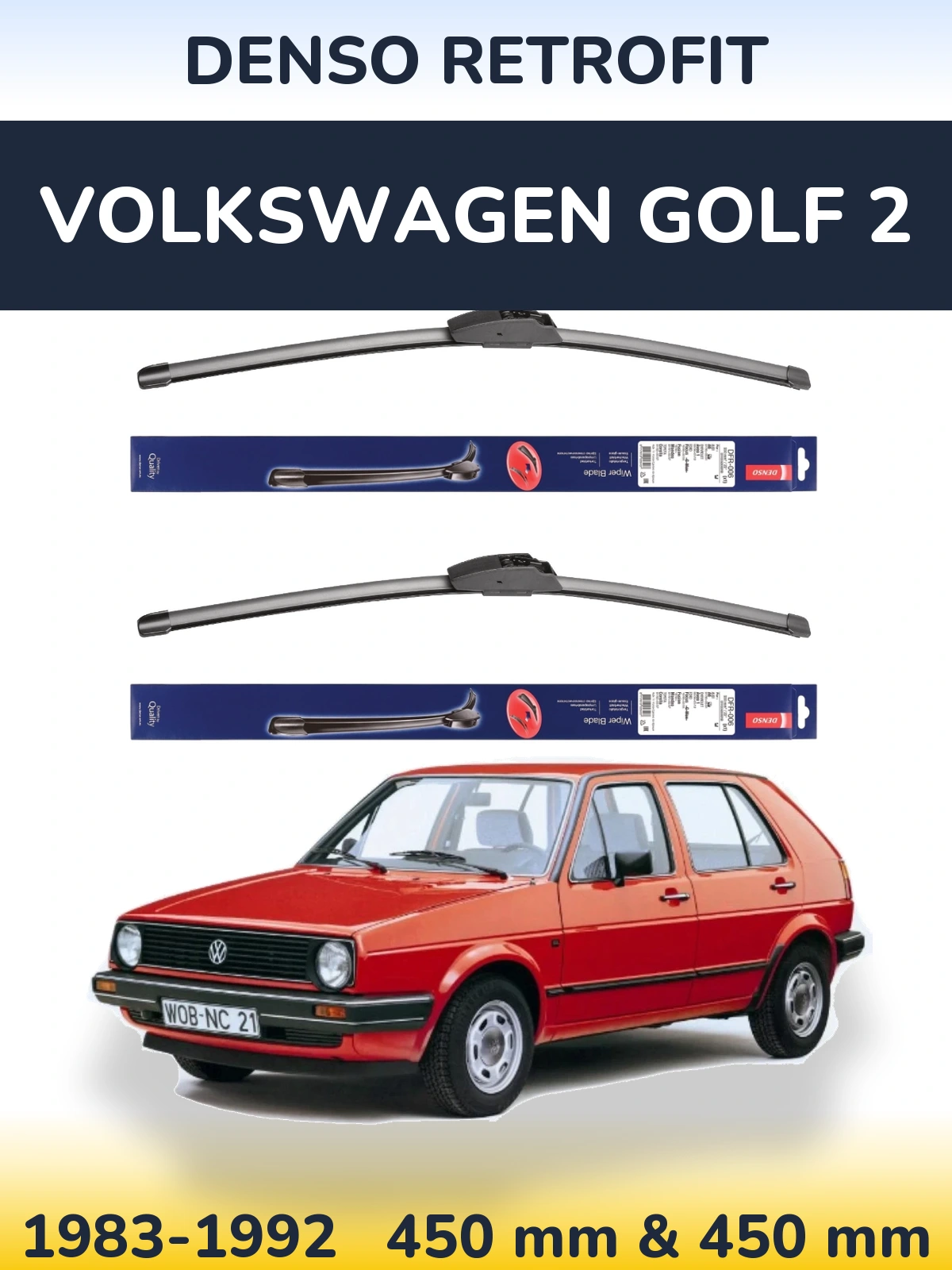 Komplet przednich wycieraczek Denso Retrofit 450 & 450 mm do Volkswagen Golf 2 1983-1992