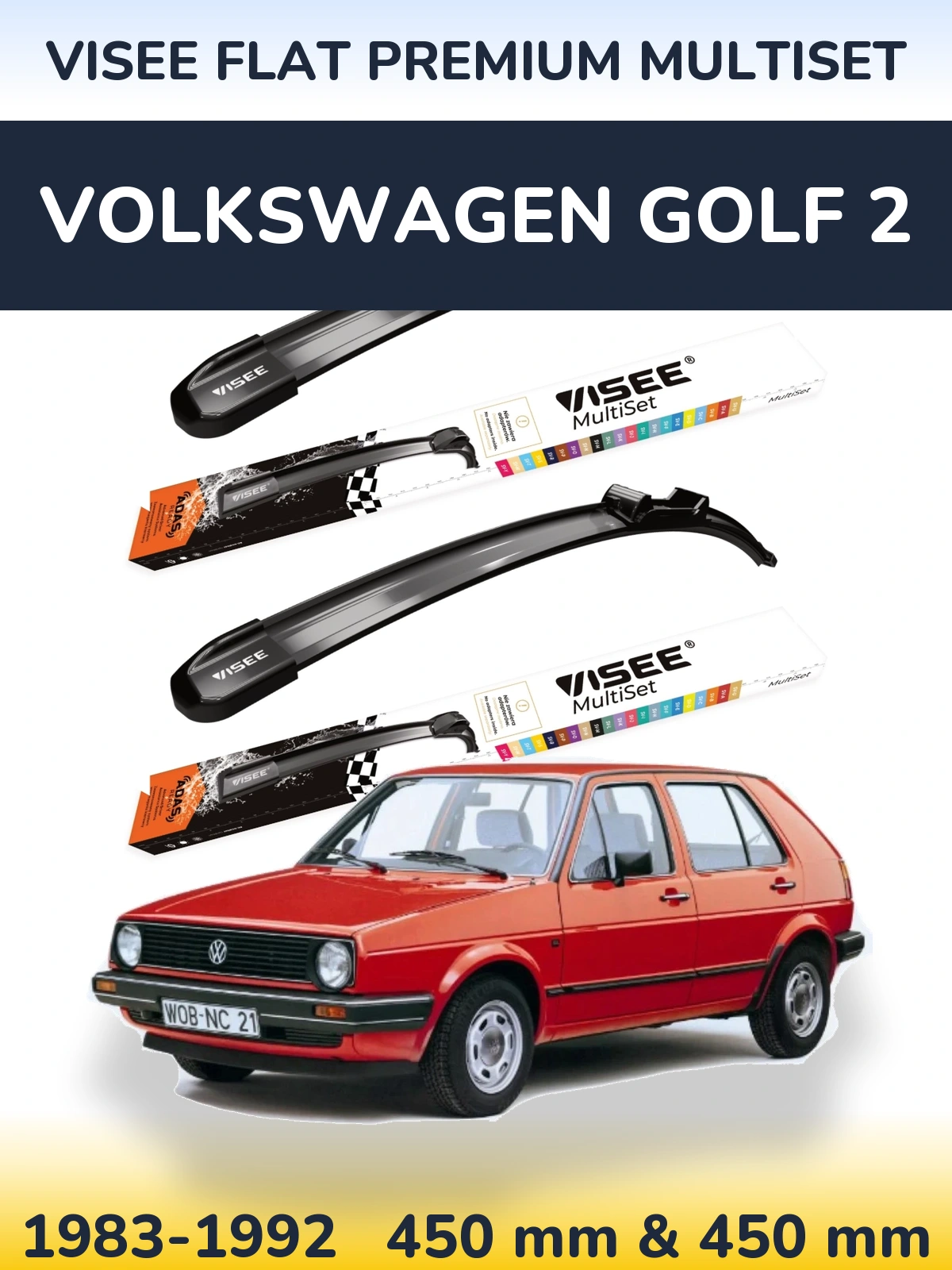 Komplet przednich wycieraczek VISEE FLAT PREMIUM MultiSet 450 & 450 mm do Volkswagen Golf 2 1983-1992