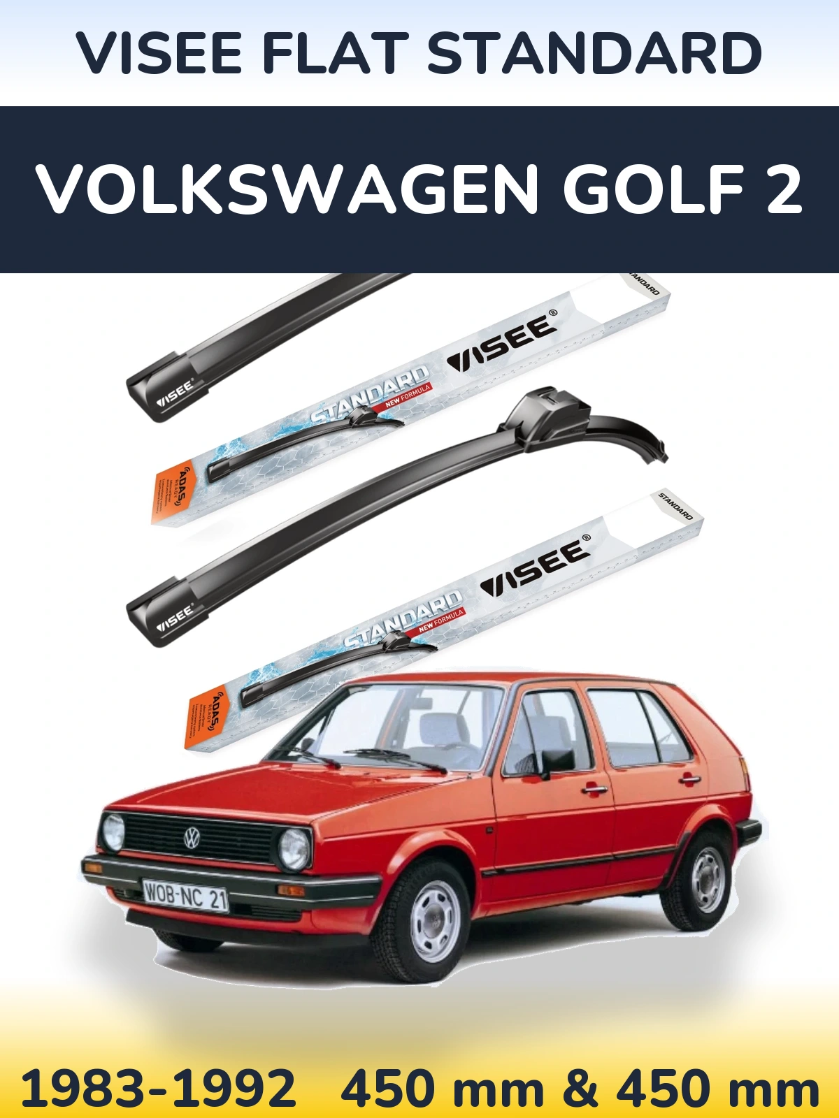 Комплект передніх щіток VISEE FLAT STANDARD 450 & 450 мм для Volkswagen Golf 2 1983-1992