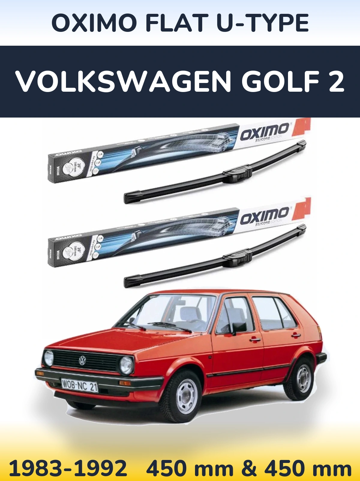 Front wiper blade set Oximo Flat U-type 450 & 450 mm for Volkswagen Golf 2 1983-1992