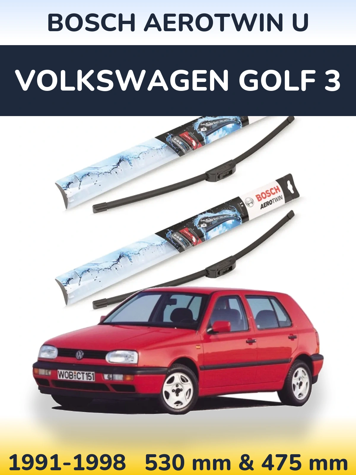Komplet przednich wycieraczek BOSCH AeroTwin U 530 & 475 mm do Volkswagen Golf 3 1991-1998