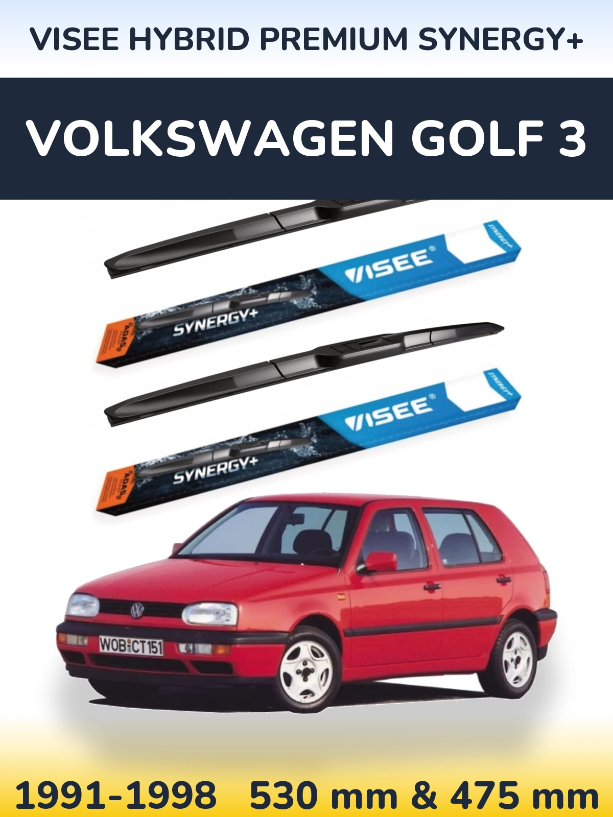 Комплект передних дворников VISEE HYBRID PREMIUM SYNERGY+ 530 & 475 мм для Volkswagen Golf 3 1991-1998