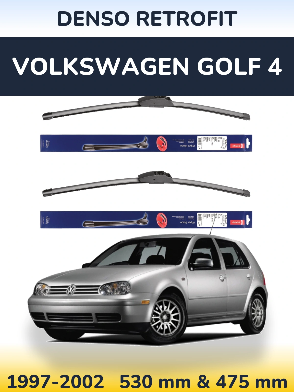 Komplet przednich wycieraczek Denso Retrofit 530 & 475 mm do Volkswagen Golf 4 1997-2002