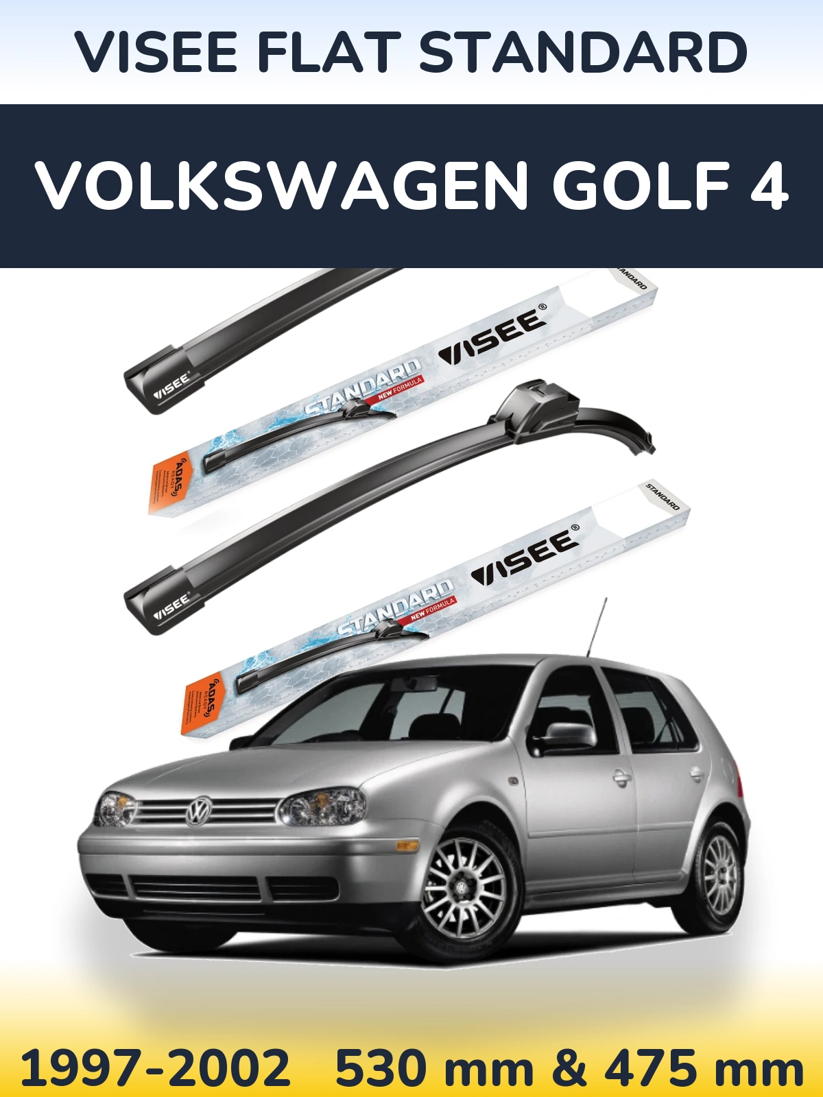 Komplet przednich wycieraczek VISEE FLAT STANDARD 530 & 475 mm do Volkswagen Golf 4 1997-2002