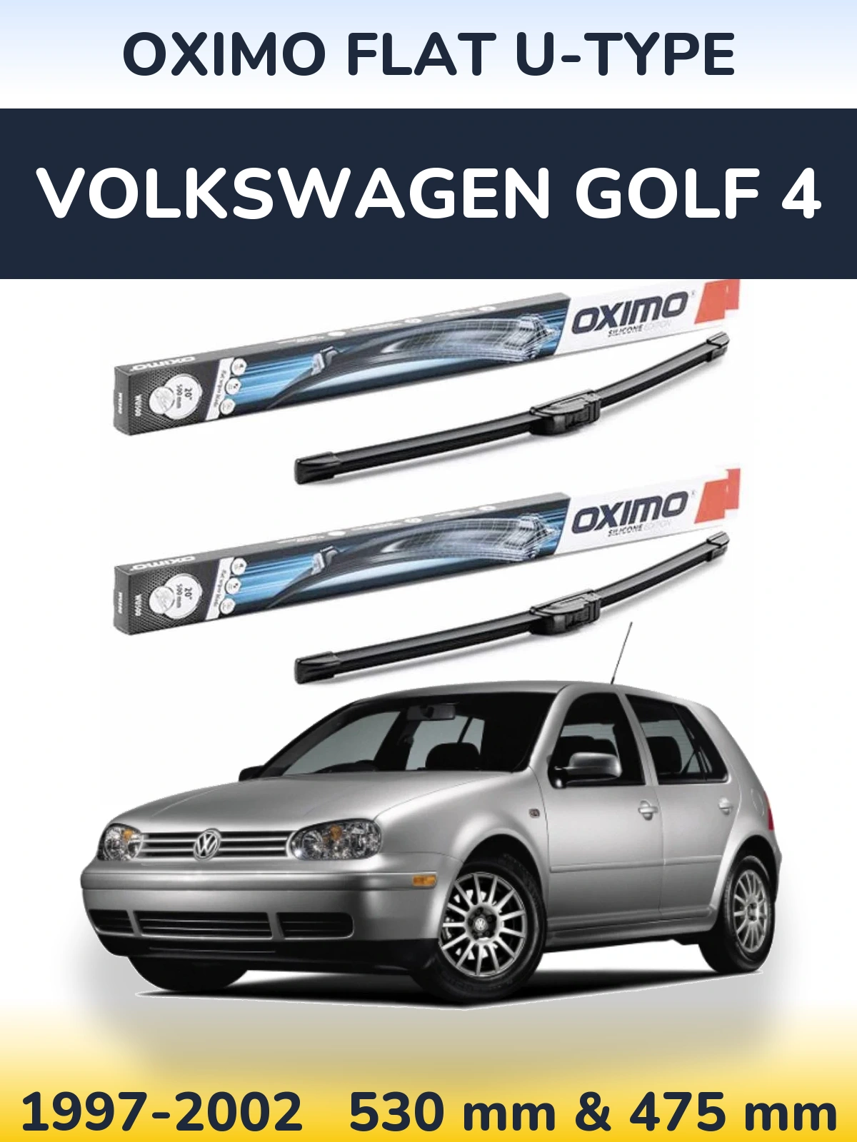 Комплект передних дворников Oximo Flat U-type 530 & 475 мм для Volkswagen Golf 4 1997-2002