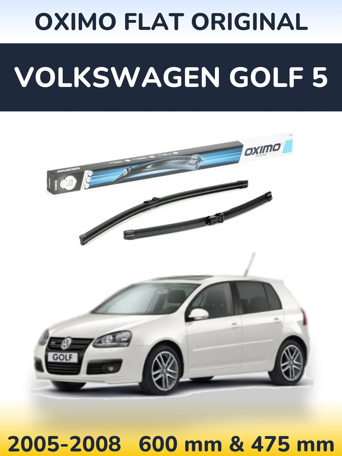 Комплект передних дворников Oximo Flat Original 600 & 475 мм для Volkswagen Golf 5 2005-2008