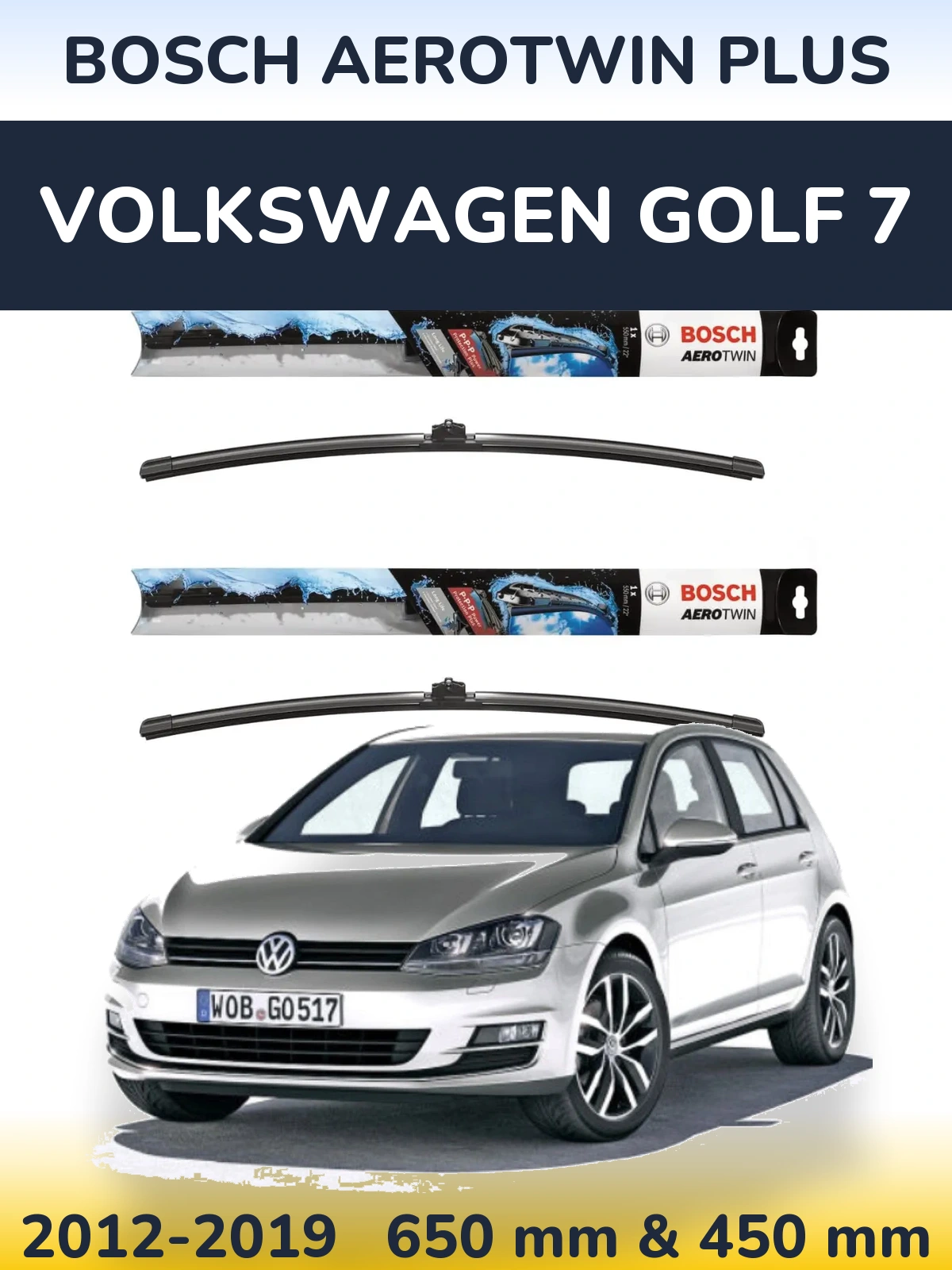 Комплект передніх щіток BOSCH AeroTwin Plus 650 & 450 мм для Volkswagen Golf 7 2012-2019