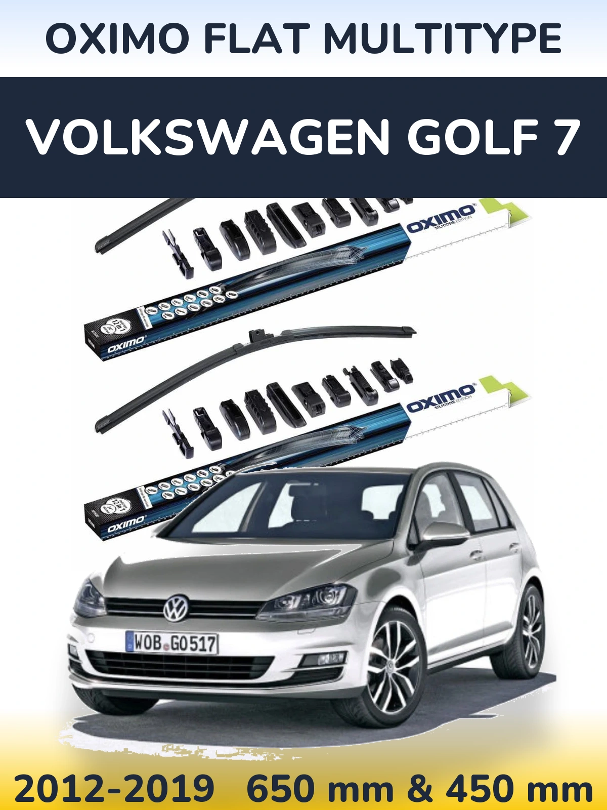 Комплект передніх щіток Oximo Flat MultiТипe 650 & 450 мм для Volkswagen Golf 7 2012-2019