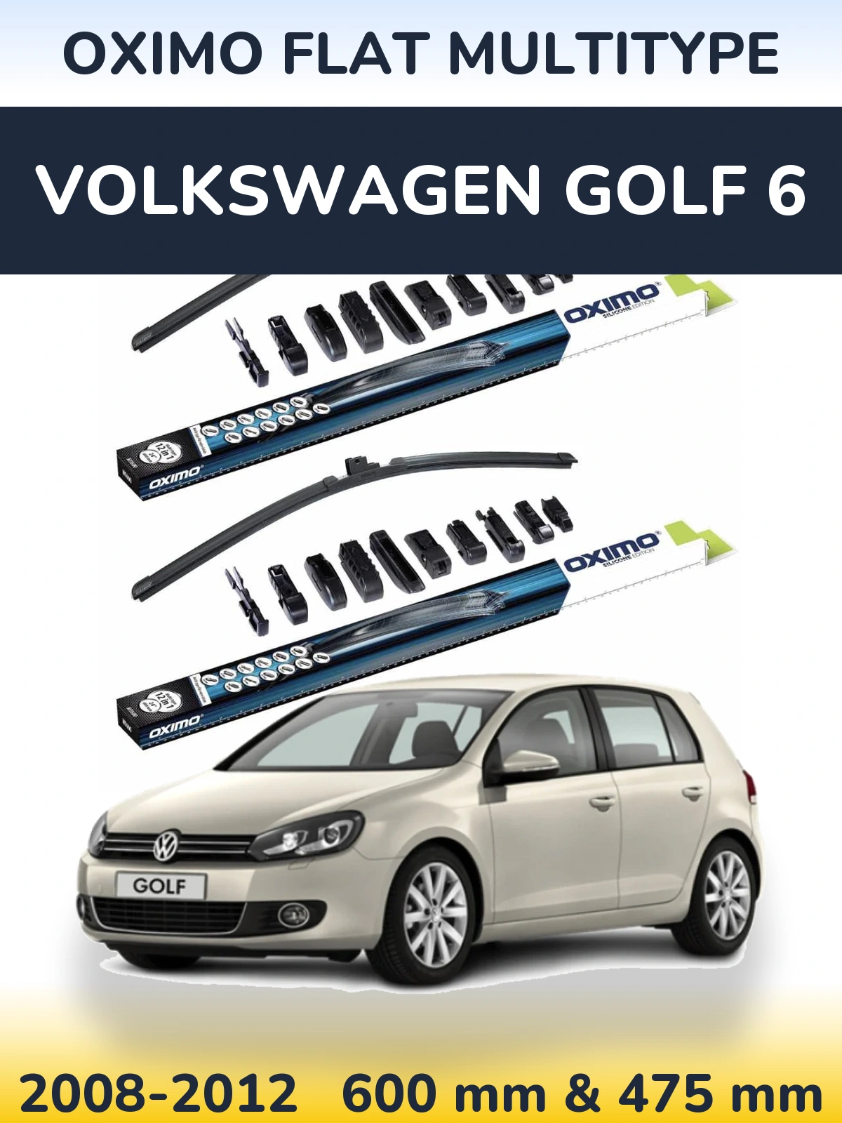 Комплект передних дворников Oximo Flat MultiТипe 600 & 475 мм для Volkswagen Golf 6 2008-2012