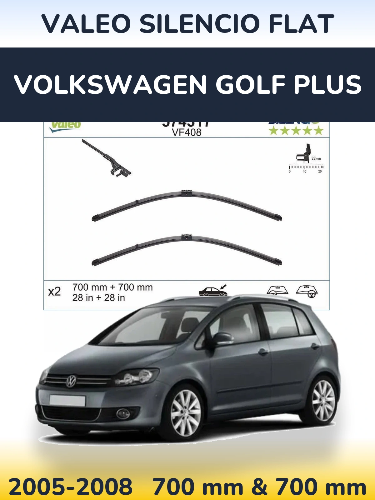 Комплект передних дворников Valeo Silencio Flat 700 & 700 мм для Volkswagen Golf Plus 2005-2008