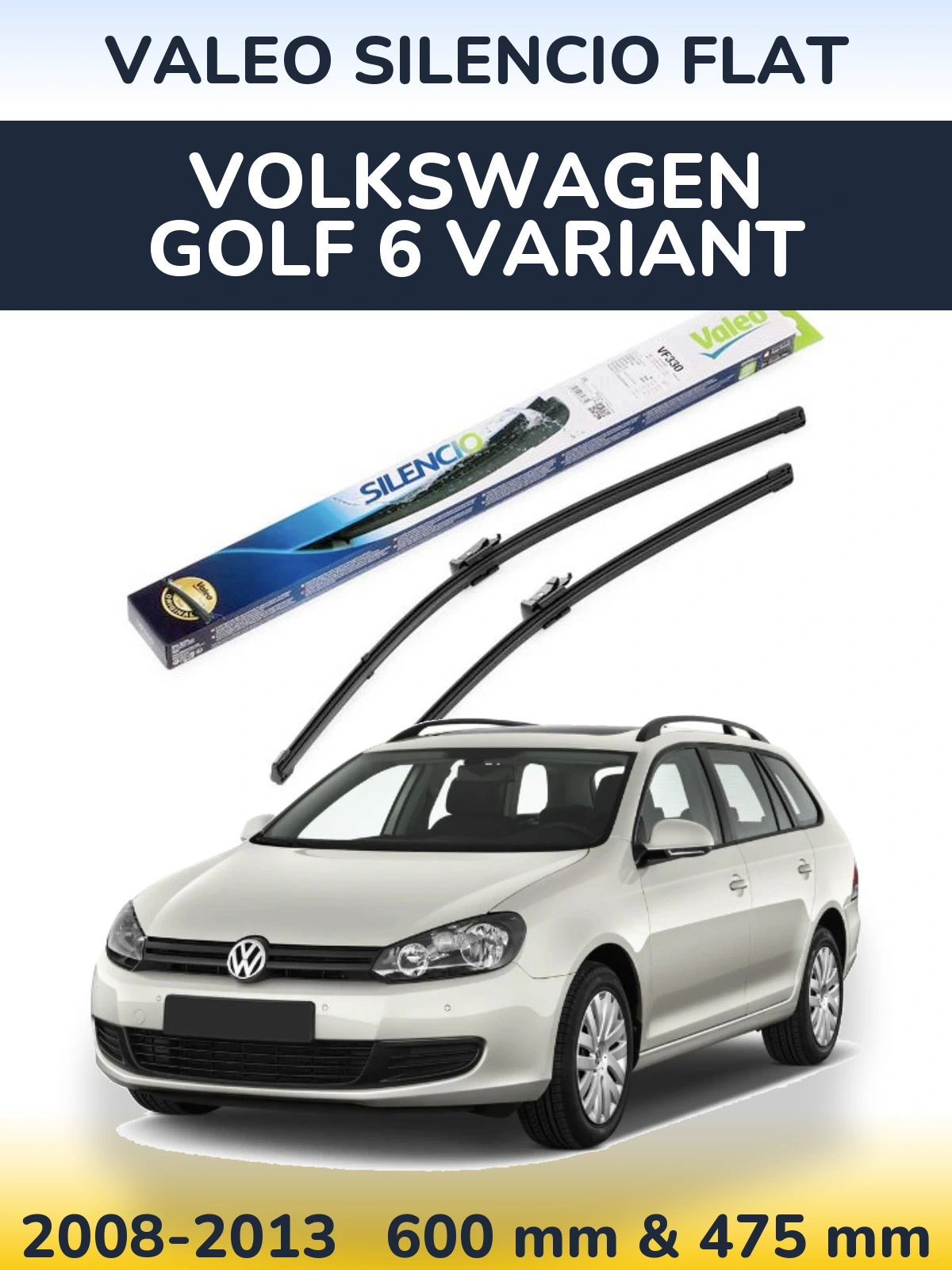 Комплект передних дворников Valeo Silencio Flat 600 & 475 мм для Volkswagen Golf 6 Variant 2008-2013