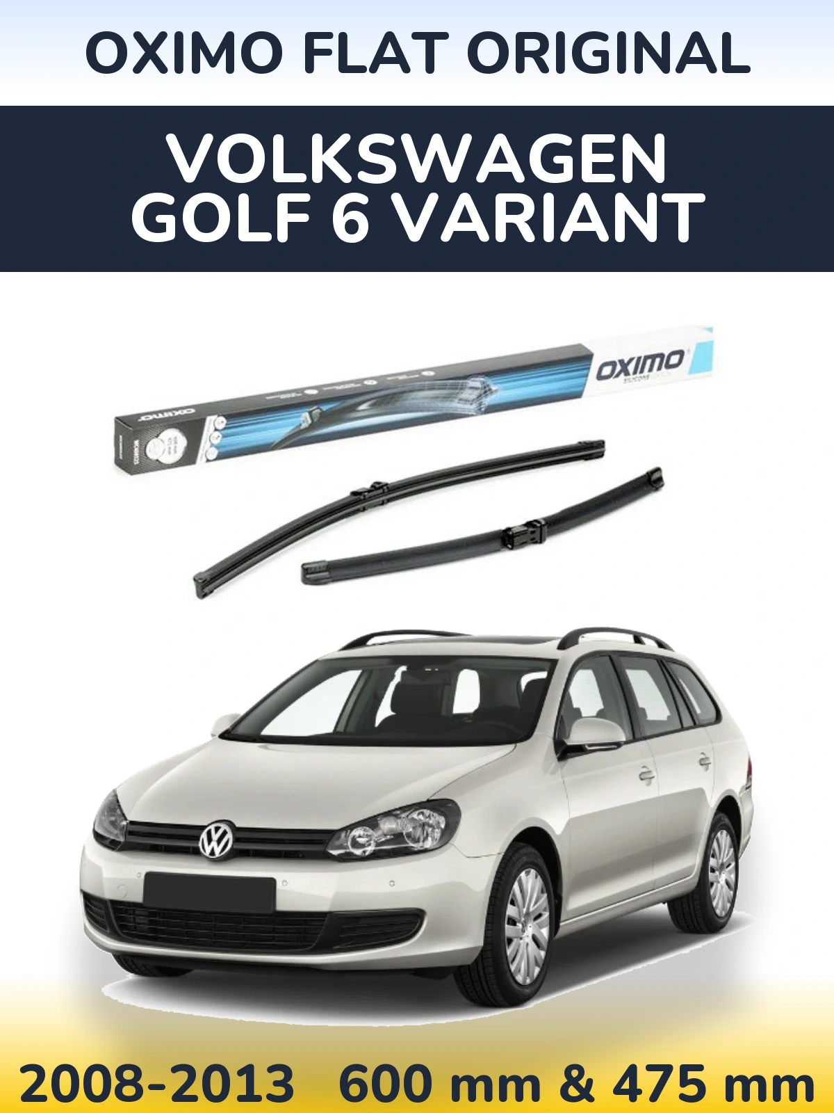 Комплект передних дворников Oximo Flat Original 600 & 475 мм для Volkswagen Golf 6 Variant 2008-2013