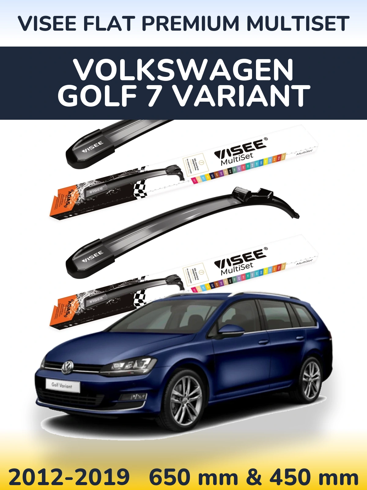 Komplet przednich wycieraczek VISEE FLAT PREMIUM MultiSet 650 & 450 mm do Volkswagen Golf 7 Variant 2012-2019