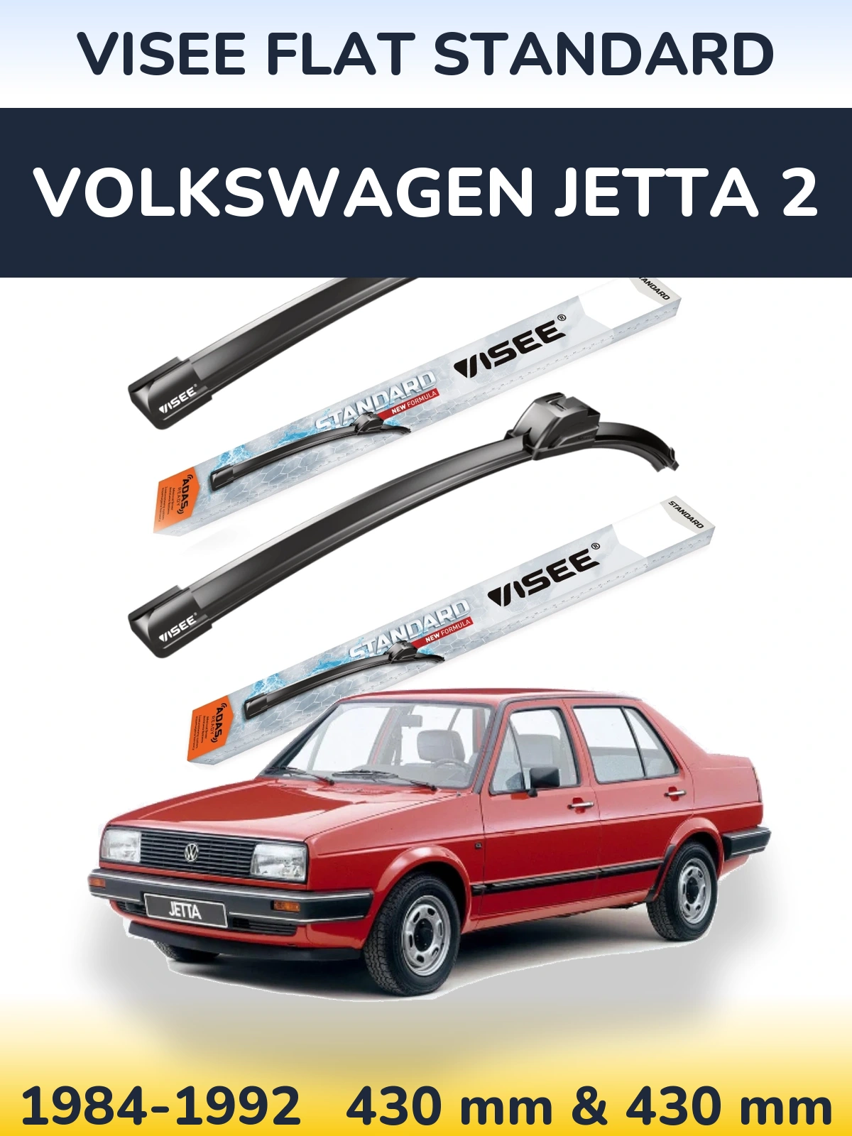 Front wiper blade set VISEE FLAT STANDARD 430 & 430 mm for Volkswagen Jetta 2 1984-1992
