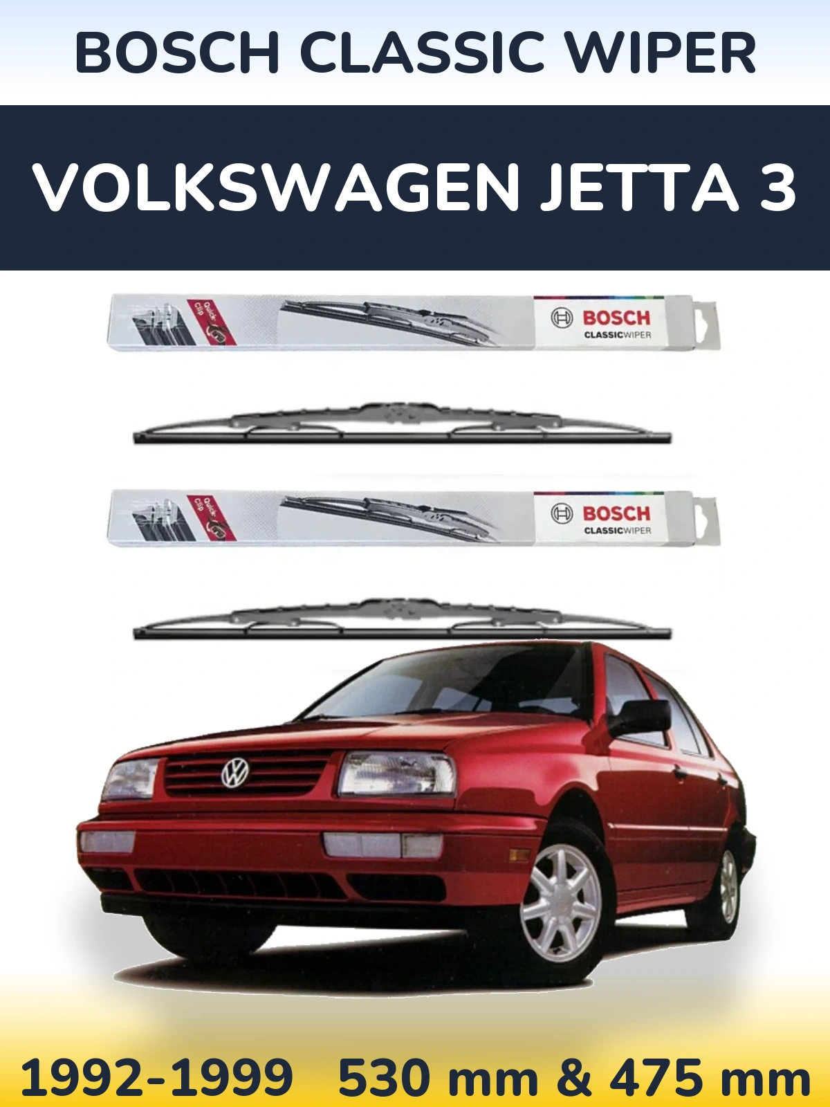Front wiper blade set BOSCH Classic Wiper 530 & 475 mm for Volkswagen Jetta 3 1992-1999