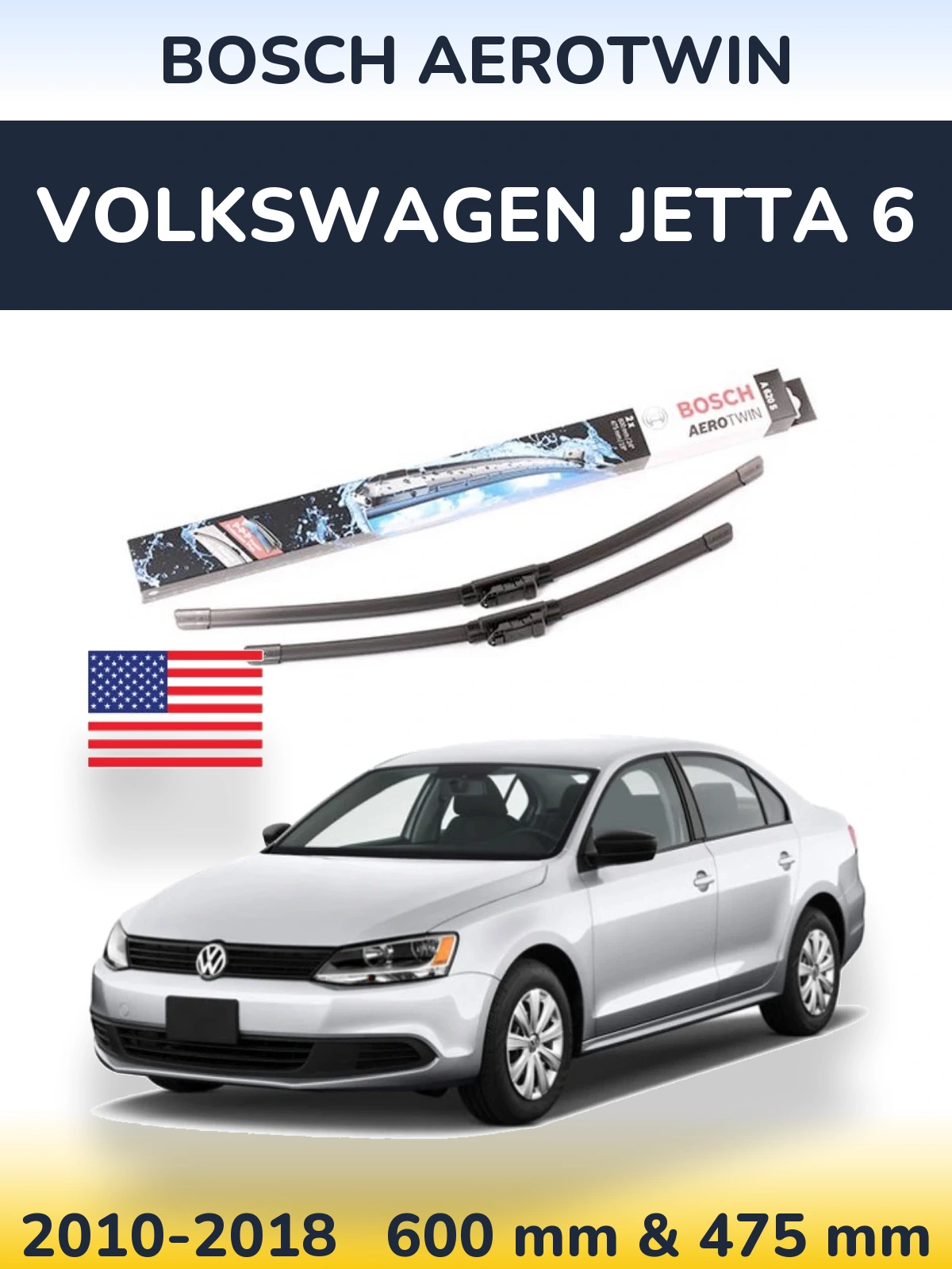 Komplet przednich wycieraczek BOSCH AeroTwin 600 & 475 mm do Volkswagen Jetta 6 2010-2018
