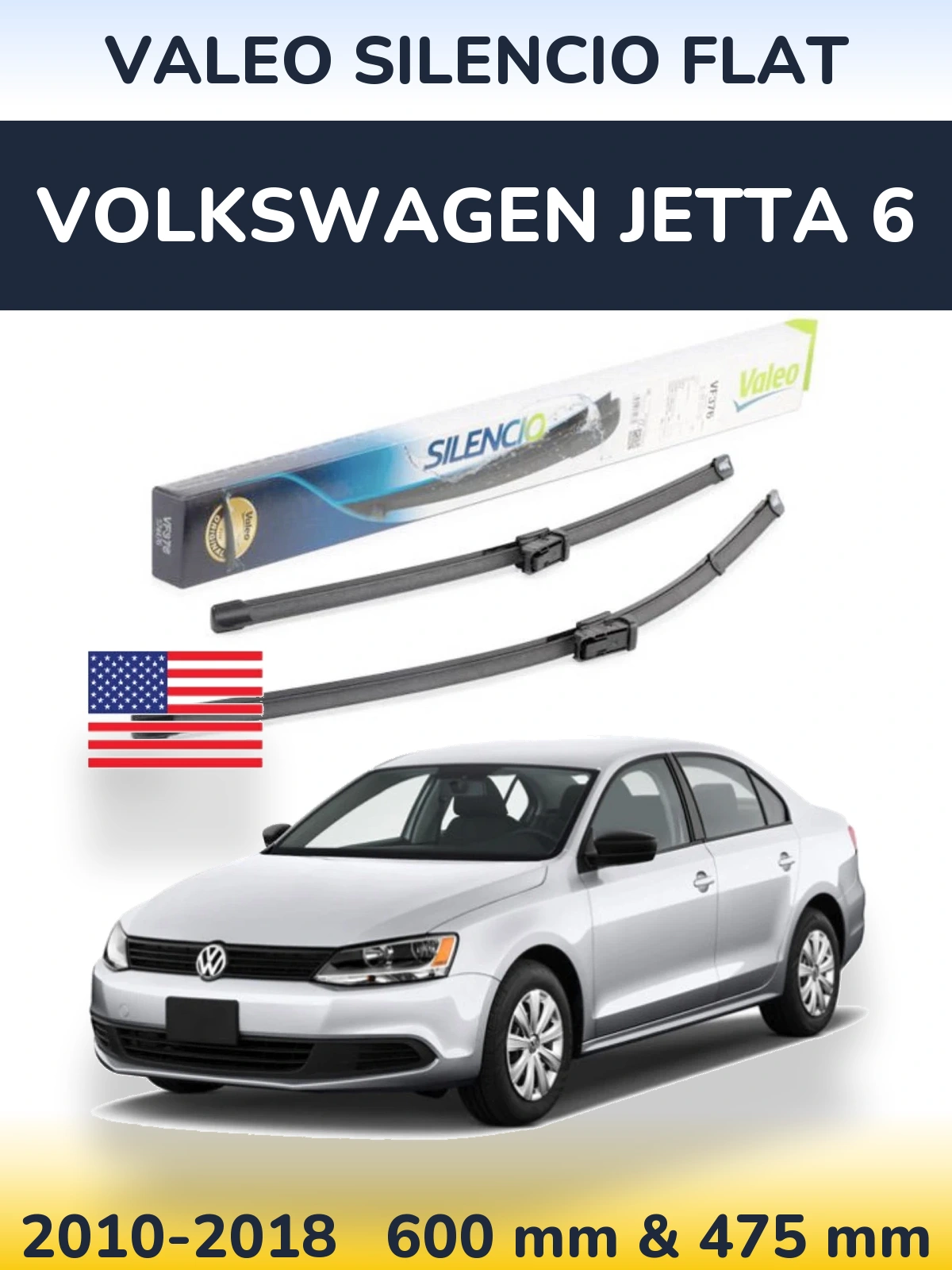 Komplet przednich wycieraczek Valeo Silencio Flat 600 & 475 mm do Volkswagen Jetta 6 2010-2018