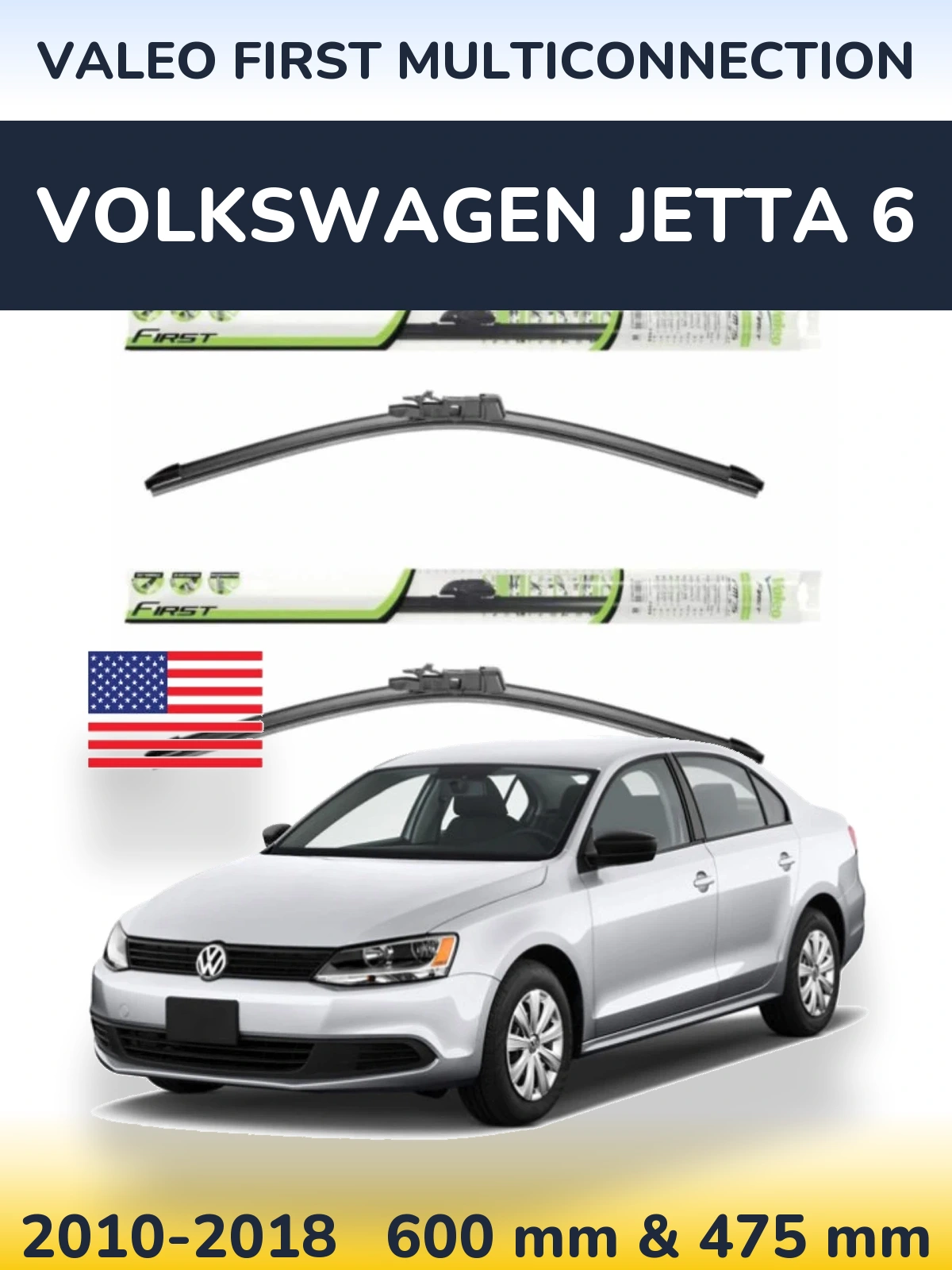 Komplet przednich wycieraczek Valeo First MultiConnection 600 & 475 mm do Volkswagen Jetta 6 2010-2018