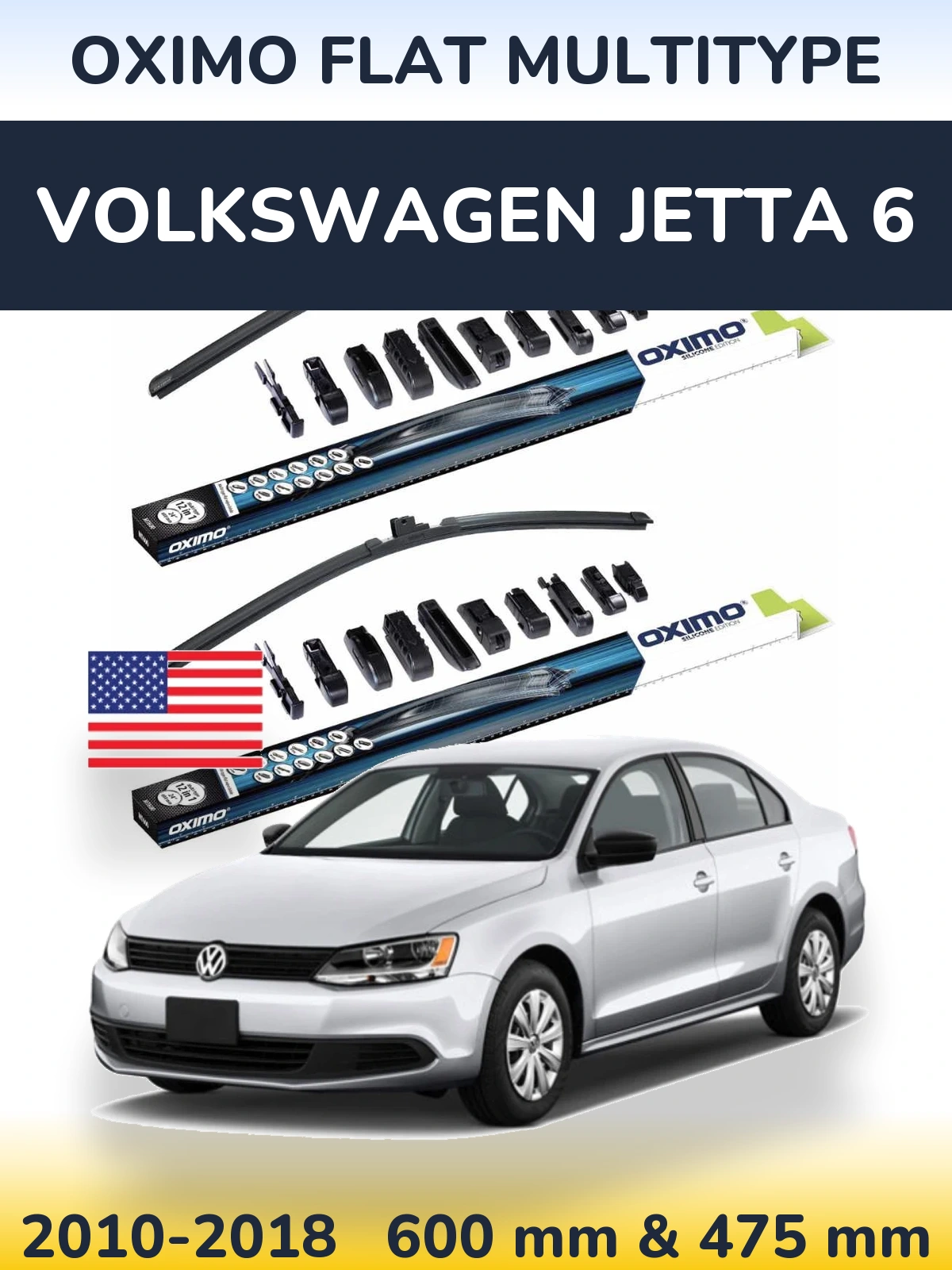 Komplet przednich wycieraczek Oximo Flat MultiType 600 & 475 mm do Volkswagen Jetta 6 2010-2018